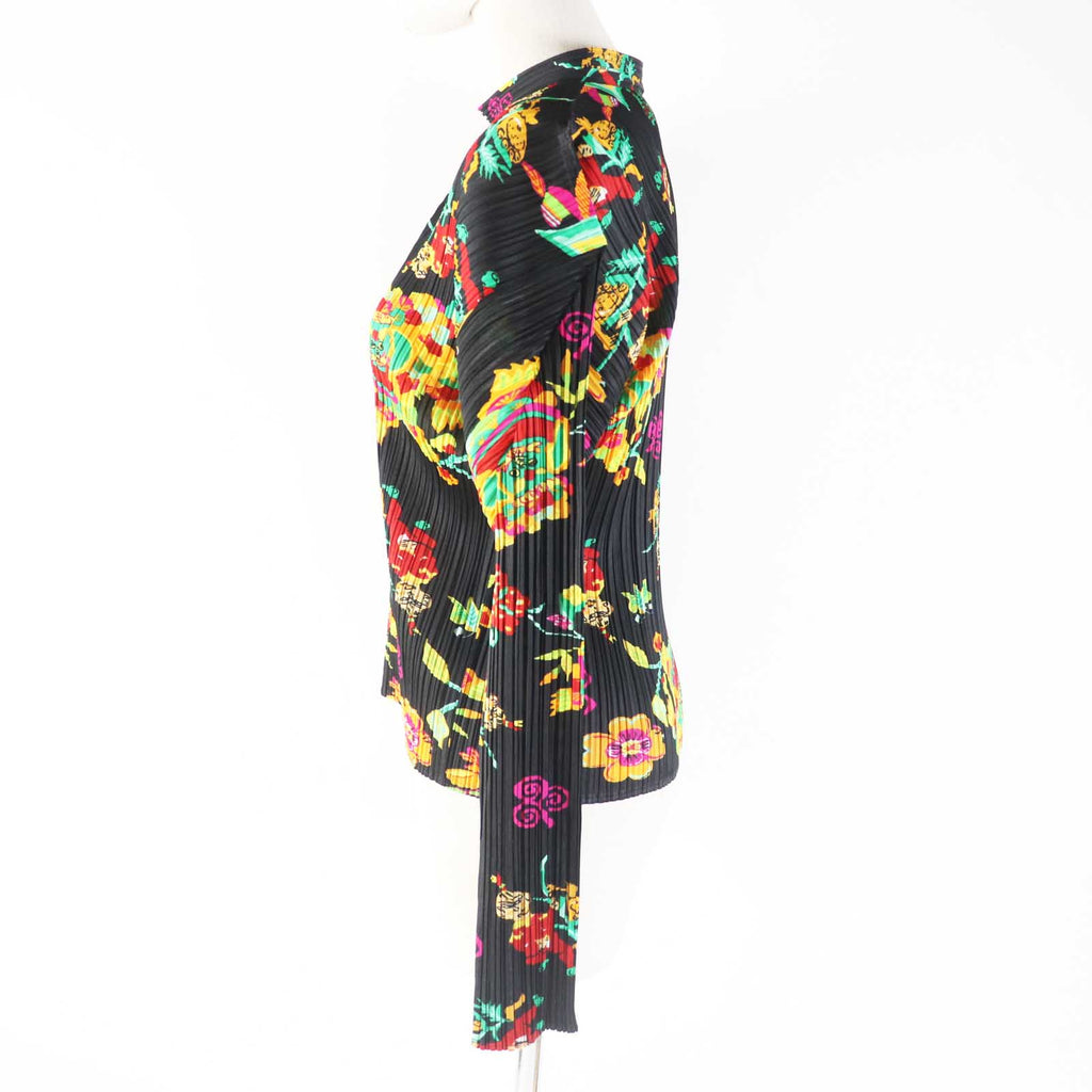 Excellent PLEATS PLEASE tops Chinese Lion Auspicious Pattern black multi 3 PP81-JK590