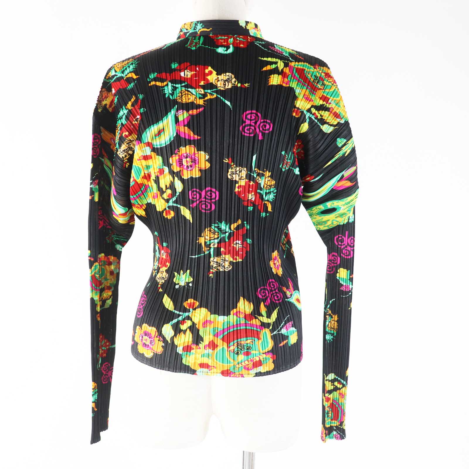 Excellent PLEATS PLEASE tops Chinese Lion Auspicious Pattern black multi 3 PP81-JK590