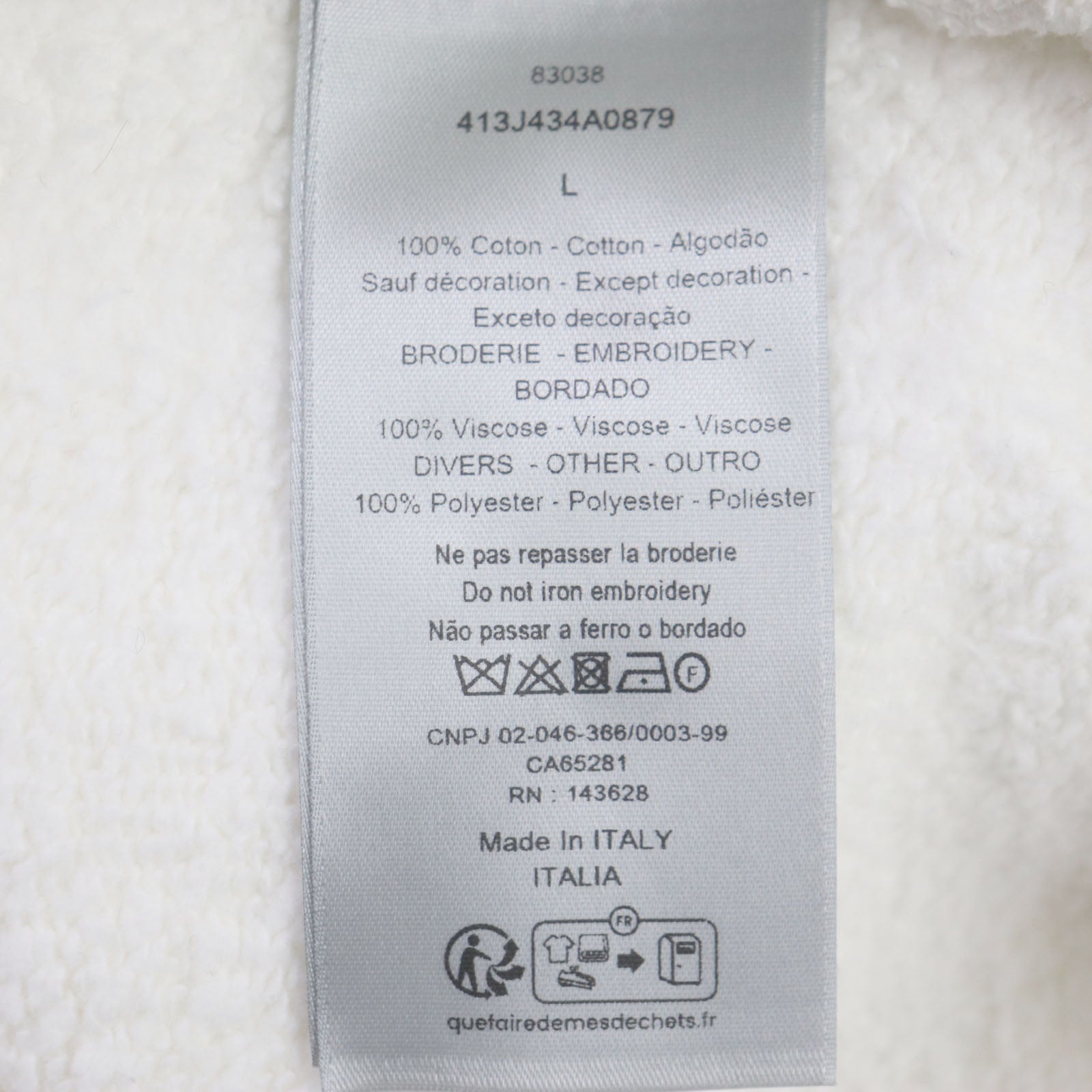 Great DIOR sweat Logo embroidered half-zip pullover white cotton mens L 413J434A0879