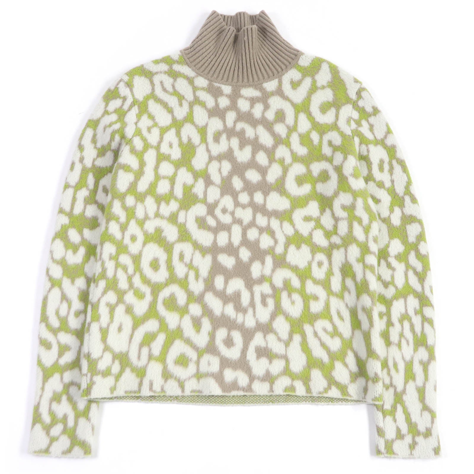 Excellent DIOR knit Leopard Cashmere High Neck Sweater Beige cashmere mens M 213M638AT426