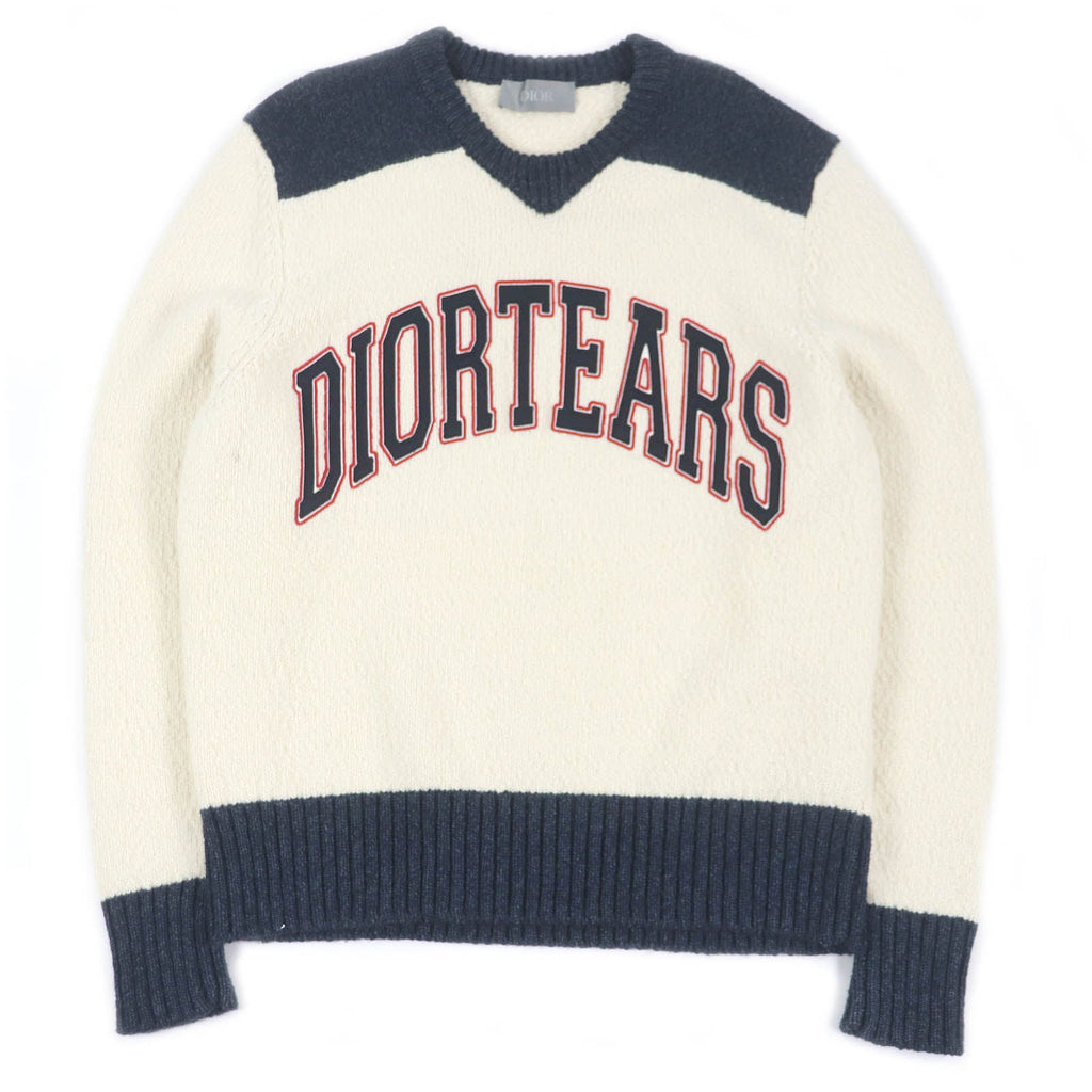 Excellent DIOR×DENIM TEARS sweater DIOR TEARS patch Ivory navy wool mens M 393M652AT657