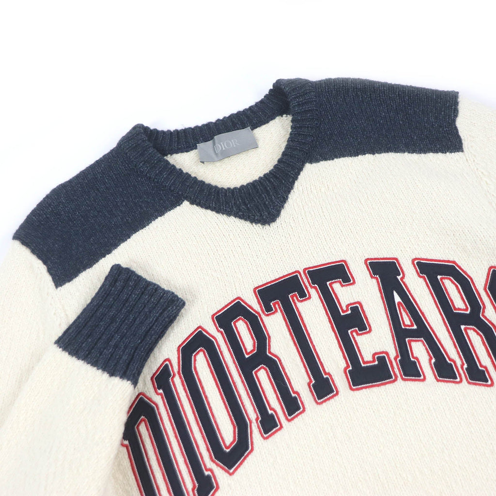 Excellent DIOR×DENIM TEARS sweater DIOR TEARS patch Ivory navy wool mens M 393M652AT657