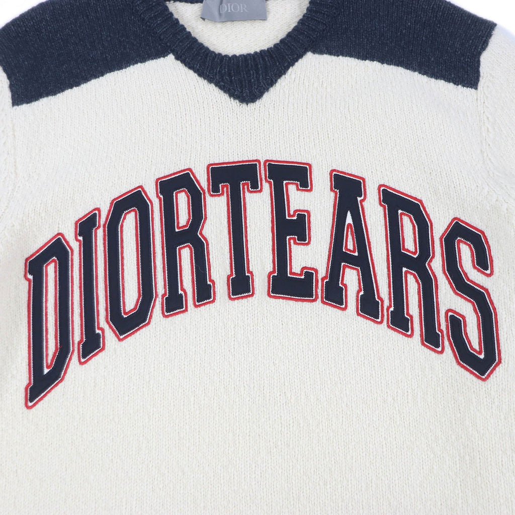 Excellent DIOR×DENIM TEARS sweater DIOR TEARS patch Ivory navy wool mens M 393M652AT657