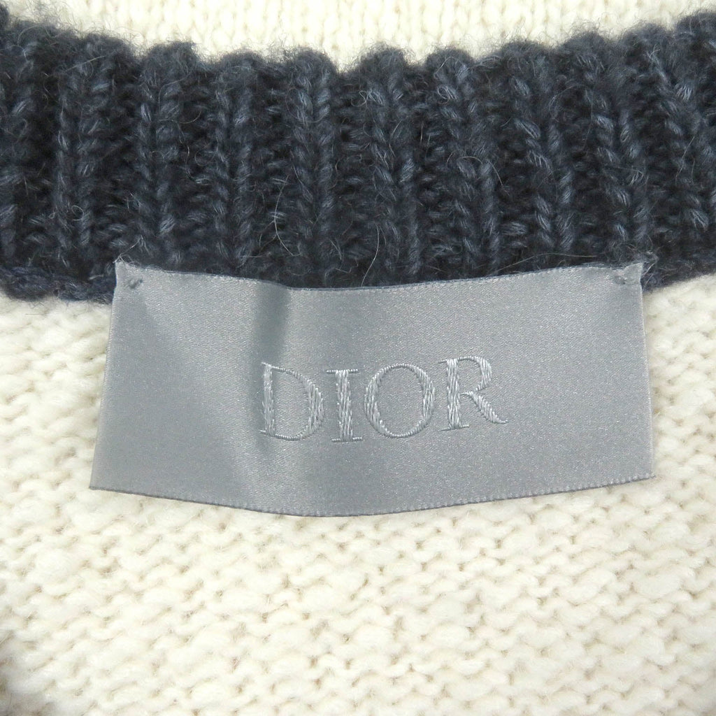 Excellent DIOR×DENIM TEARS sweater DIOR TEARS patch Ivory navy wool mens M 393M652AT657