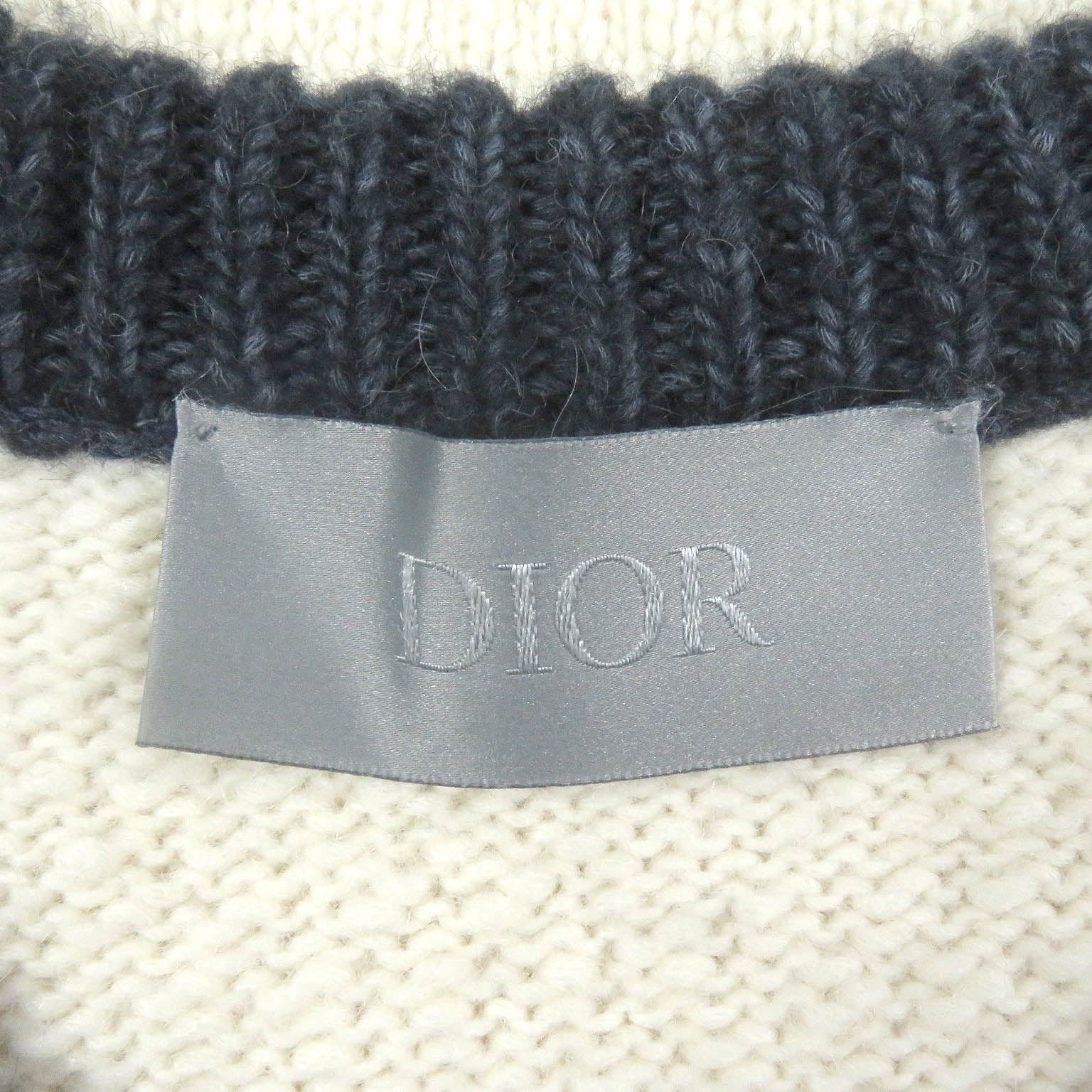Excellent DIOR×DENIM TEARS sweater DIOR TEARS patch Ivory navy wool mens M 393M652AT657