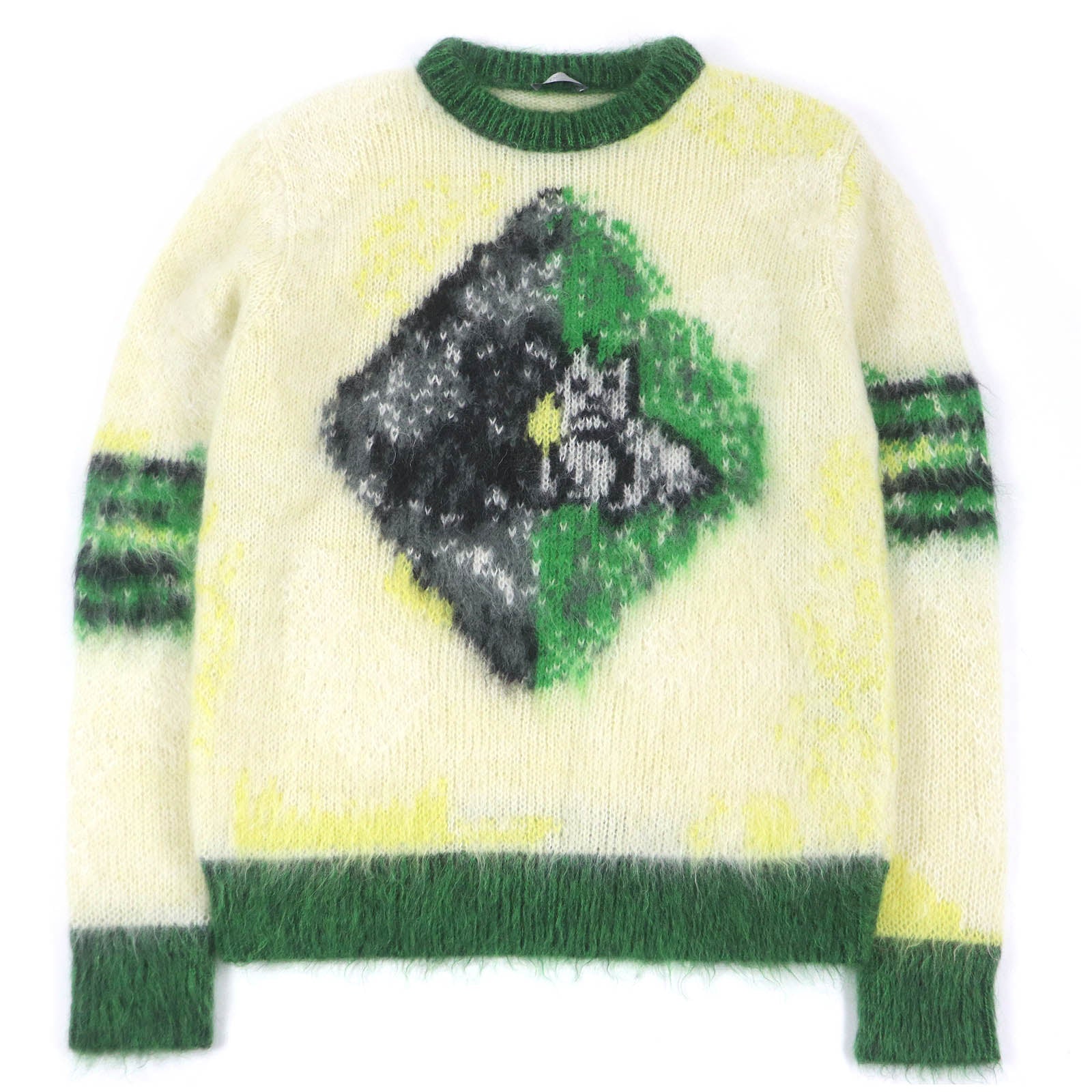 Excellent DIOR Peter Doig sweater animal yellow-green mohair mens S 143M645CT273