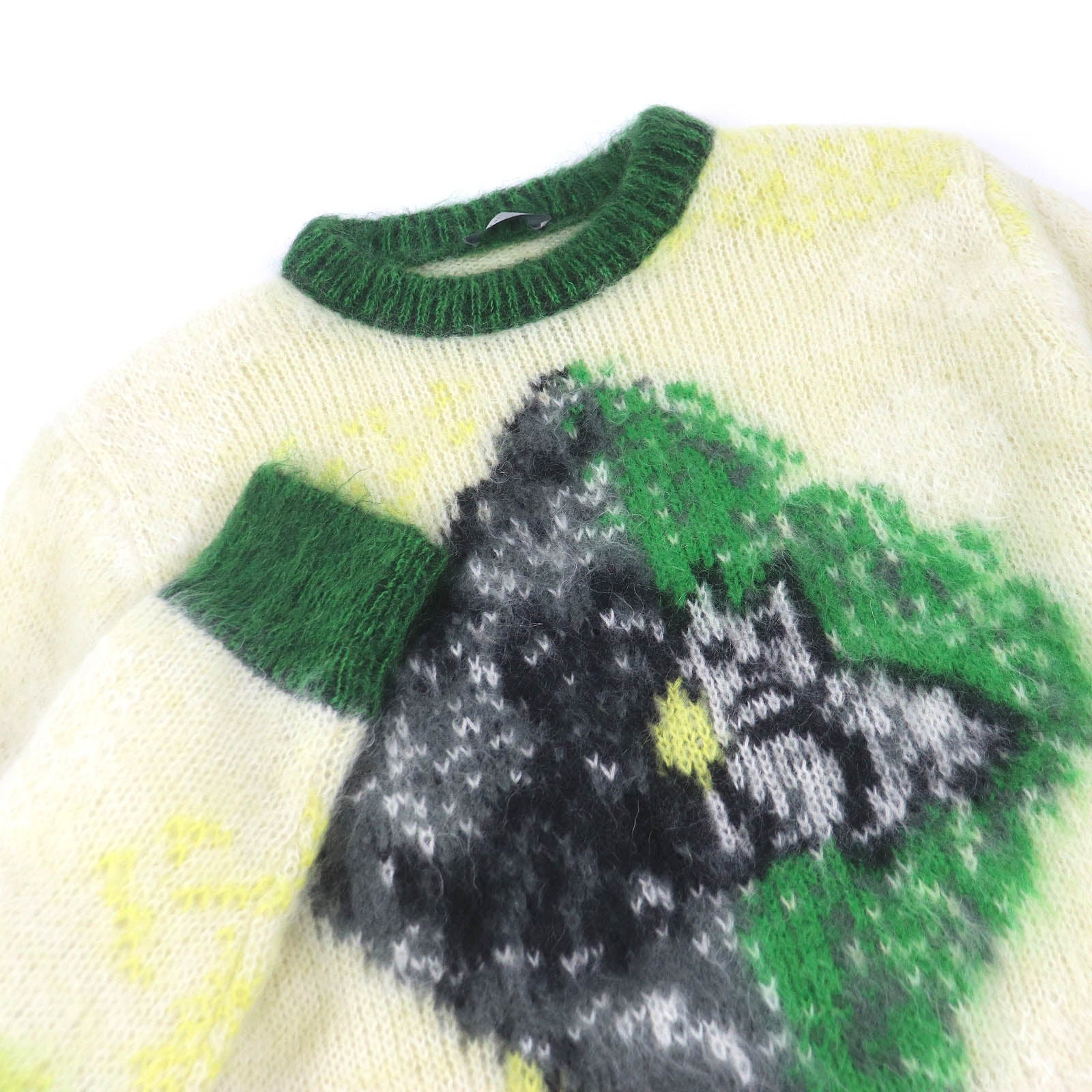 Excellent DIOR Peter Doig sweater animal yellow-green mohair mens S 143M645CT273
