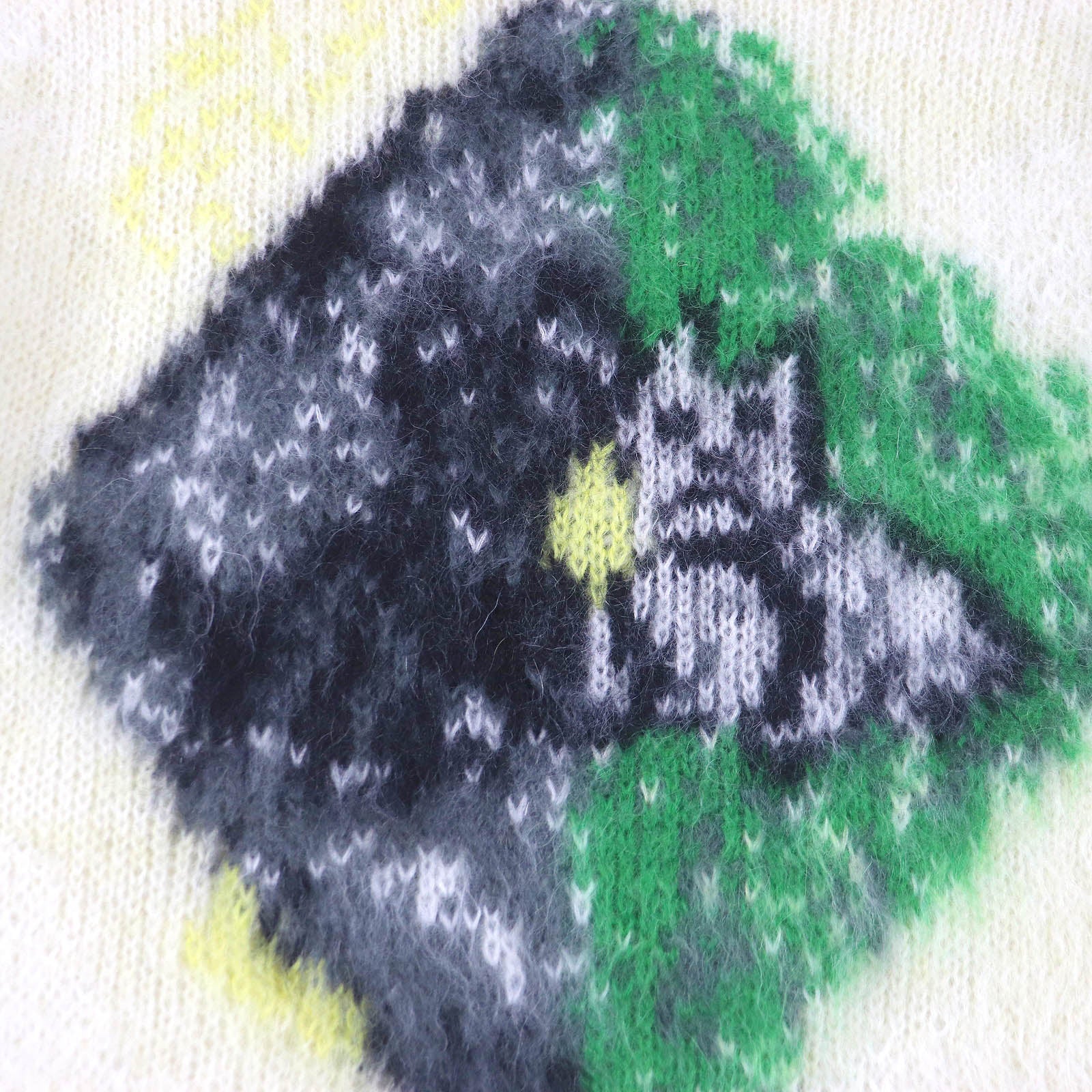 Excellent DIOR Peter Doig sweater animal yellow-green mohair mens S 143M645CT273