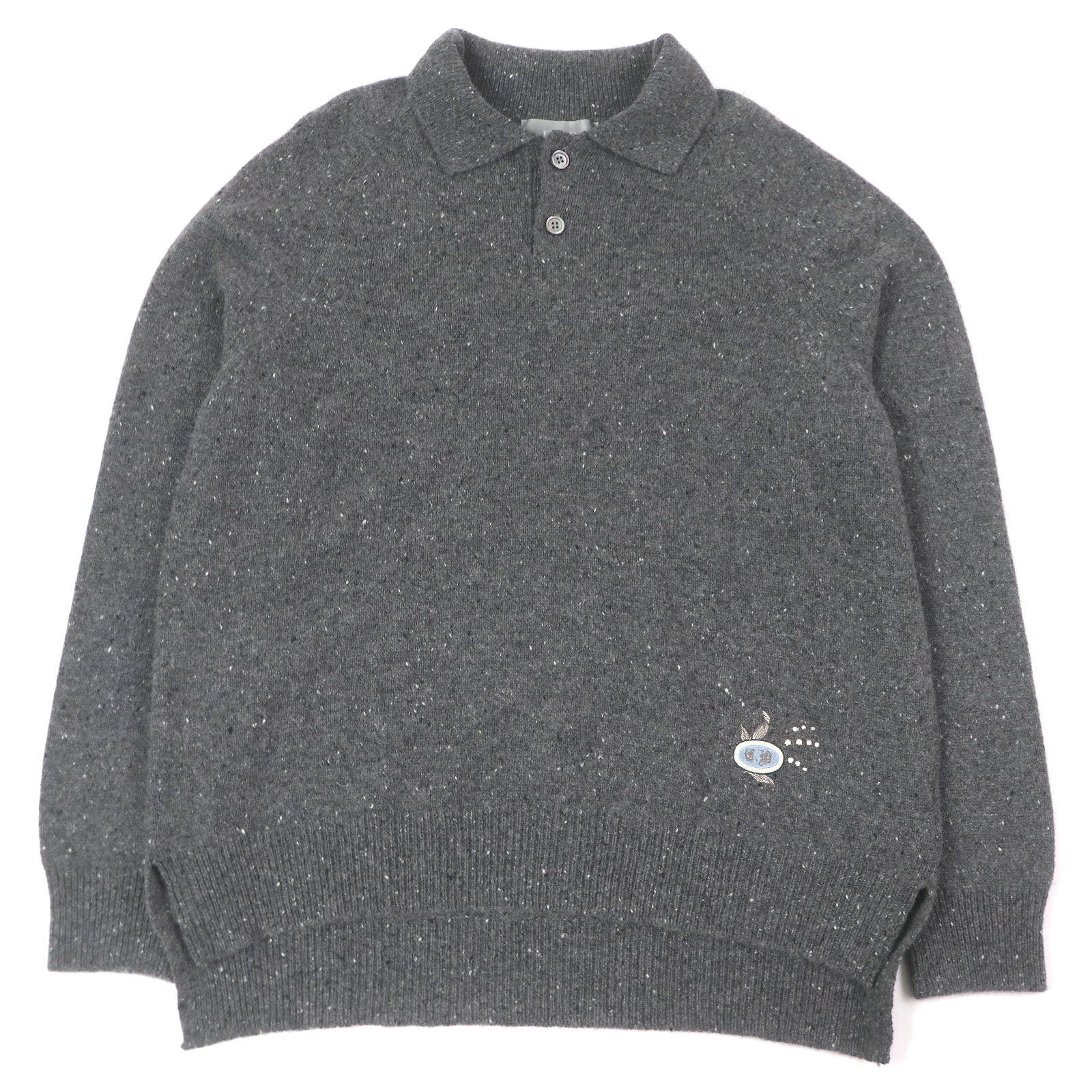 Excellent DIOR knit Lily of the valley logo patch gray cashmere mens M 243M830AT449
