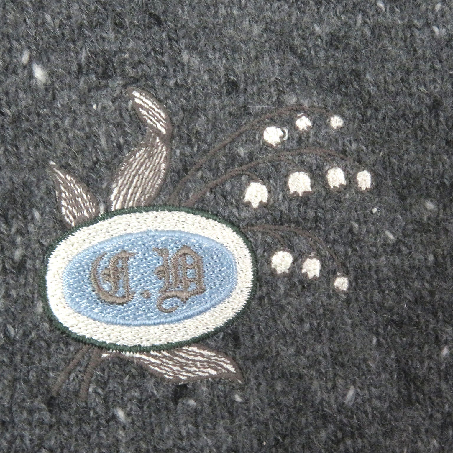 Excellent DIOR knit Lily of the valley logo patch gray cashmere mens M 243M830AT449