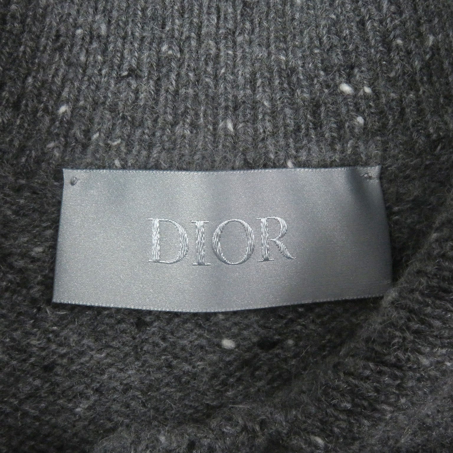 Excellent DIOR knit Lily of the valley logo patch gray cashmere mens M 243M830AT449