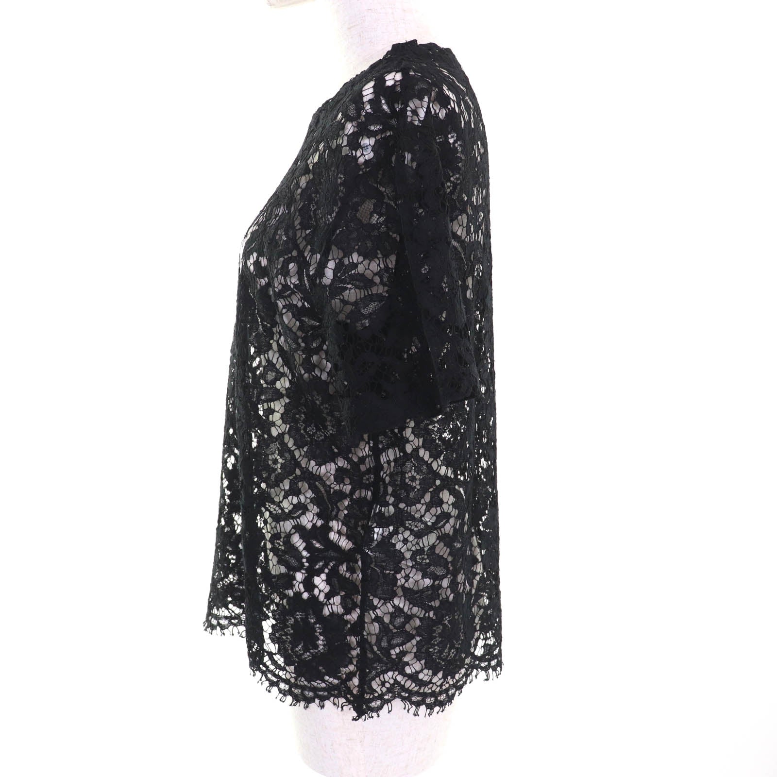 Excellent VALENTINO tops VLTN logo all lace short sleeves black Rayon Women S