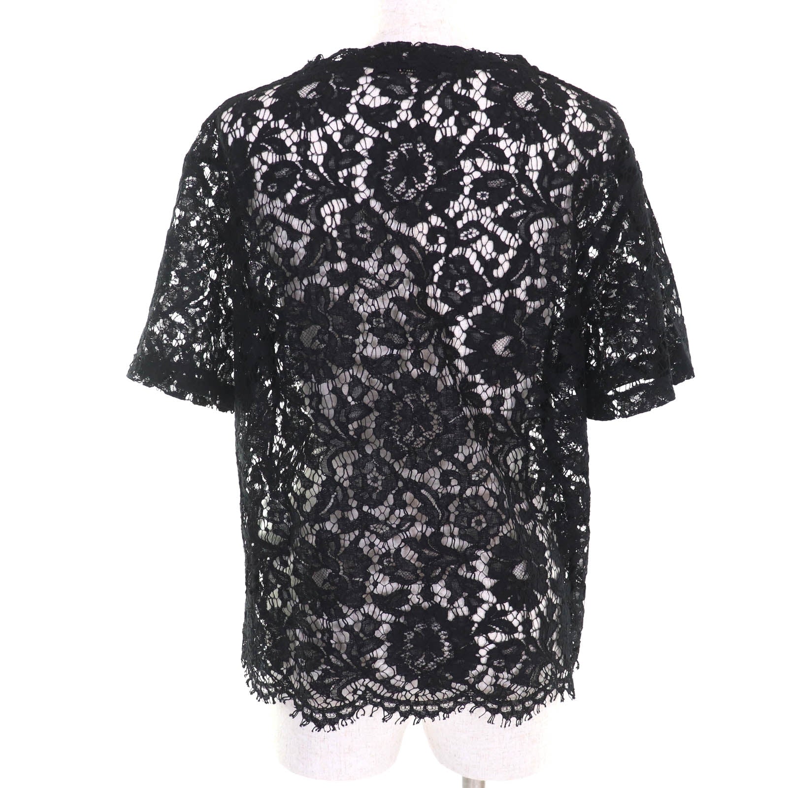 Excellent VALENTINO tops VLTN logo all lace short sleeves black Rayon Women S