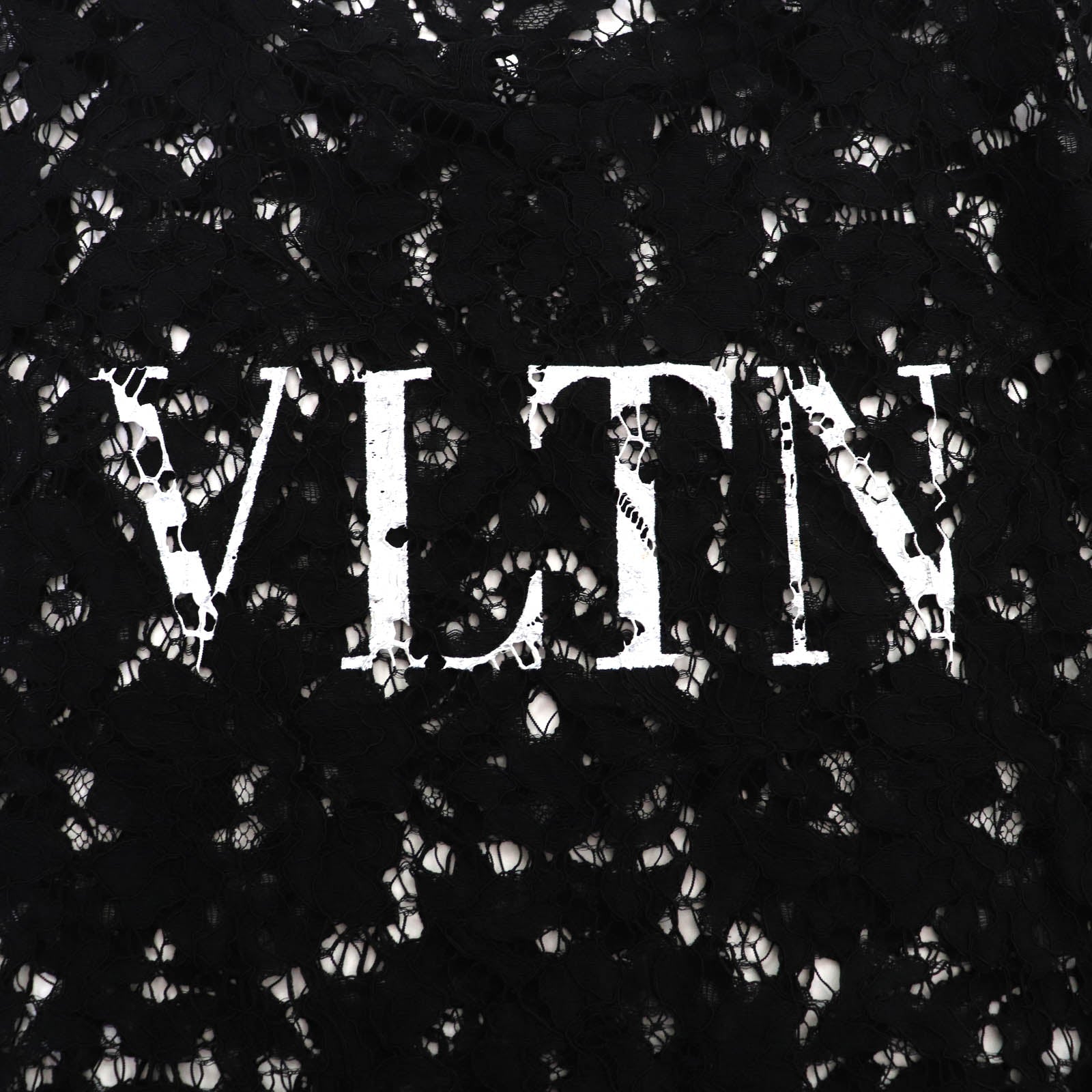 Excellent VALENTINO tops VLTN logo all lace short sleeves black Rayon Women S