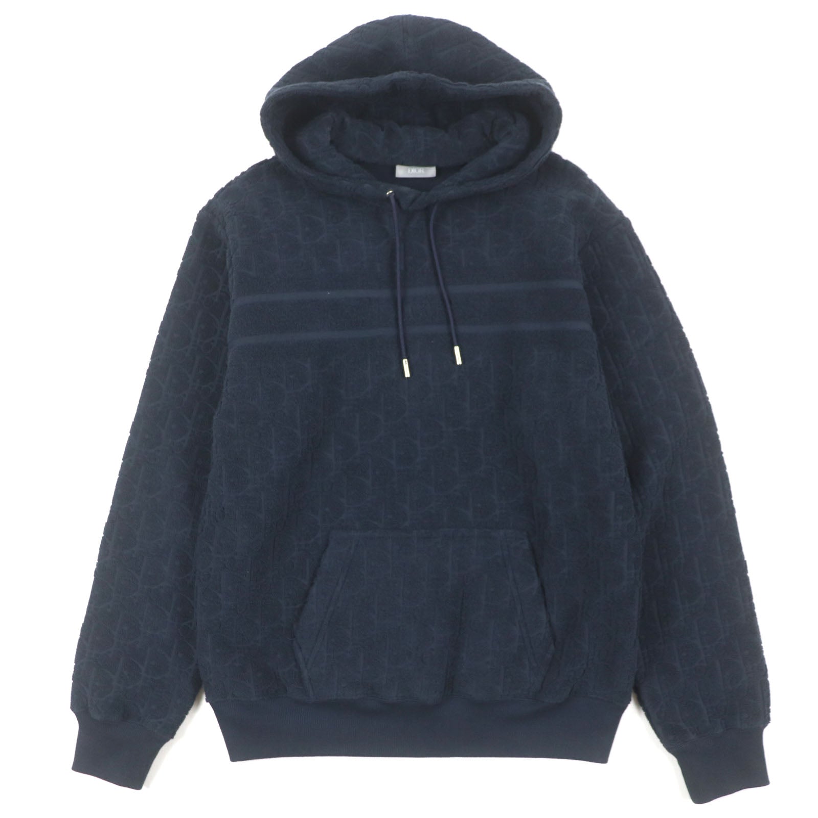 Great DIOR hoodie Oblique pile fleece pullover Navy cotton mens XS 013J605C0607
