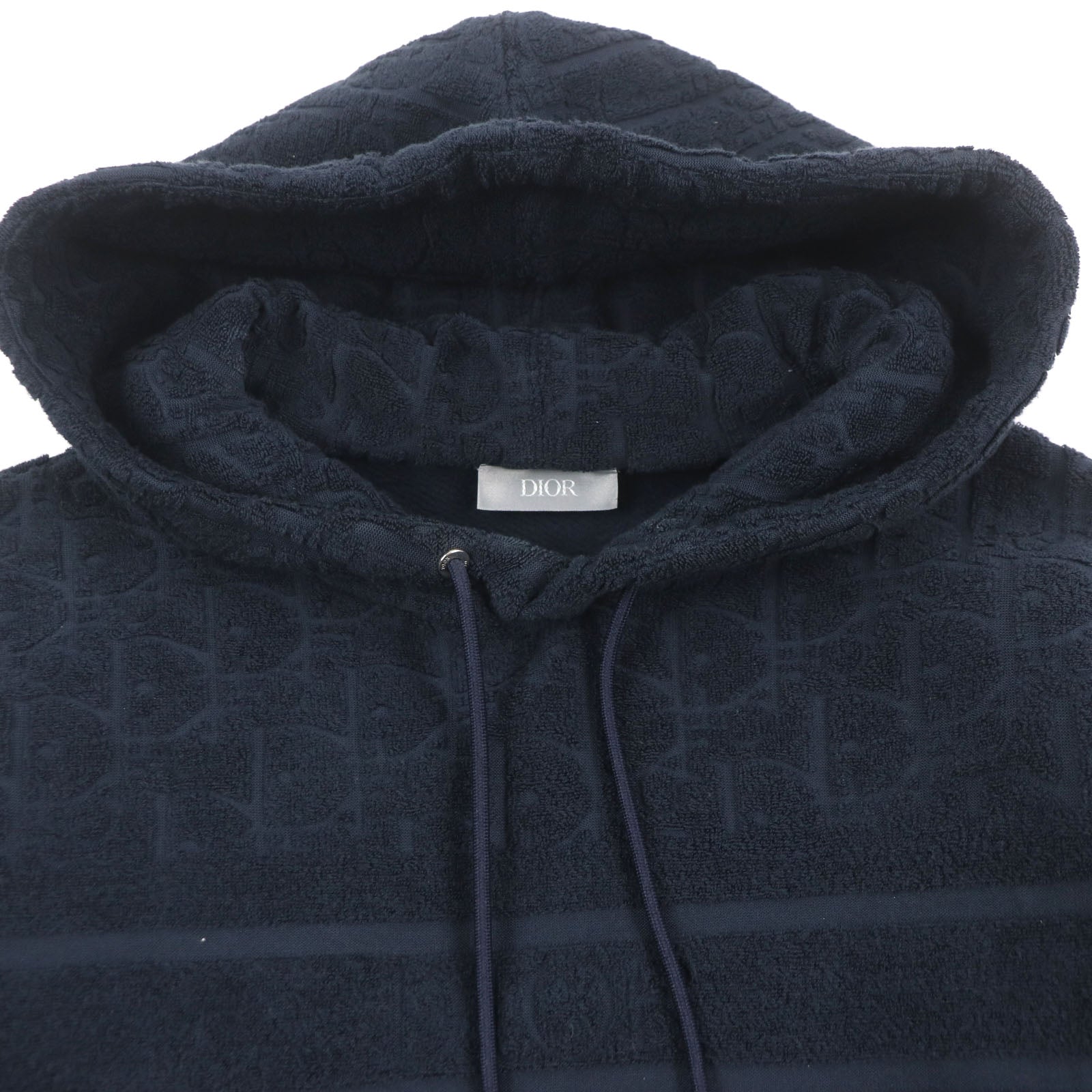 Great DIOR hoodie Oblique pile fleece pullover Navy cotton mens XS 013J605C0607