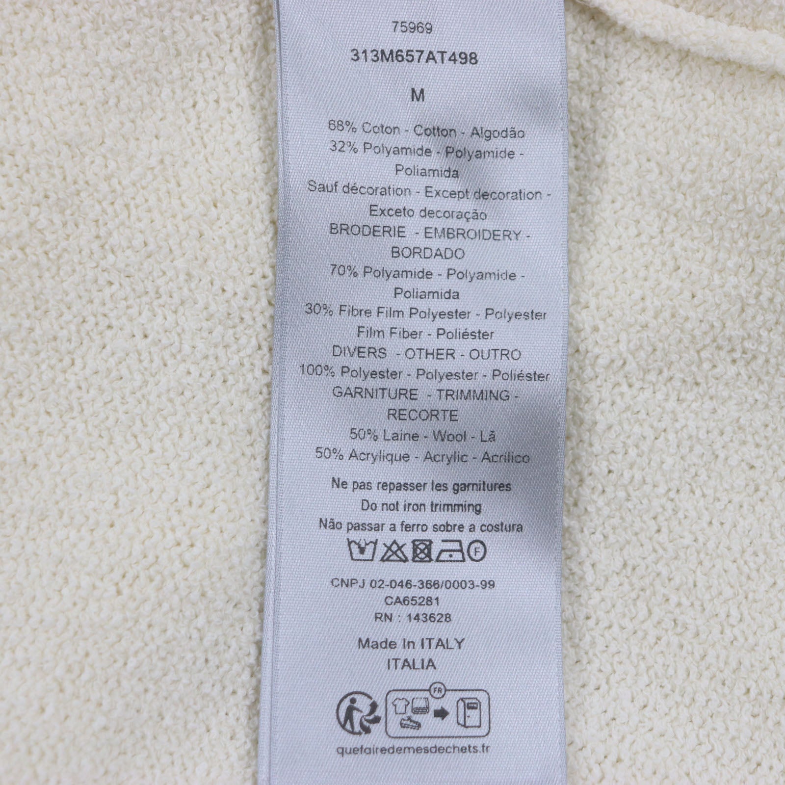 Excellent DIOR sweater ERL Ivory cotton mens M 313M657AT498