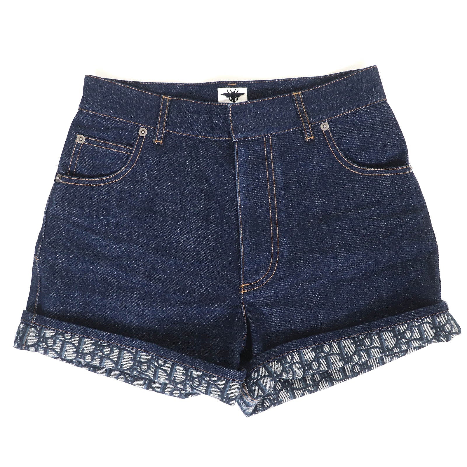 Excellent Christian Dior Shorts Oblique lining, logo patch, denim 36 512P44A3426
