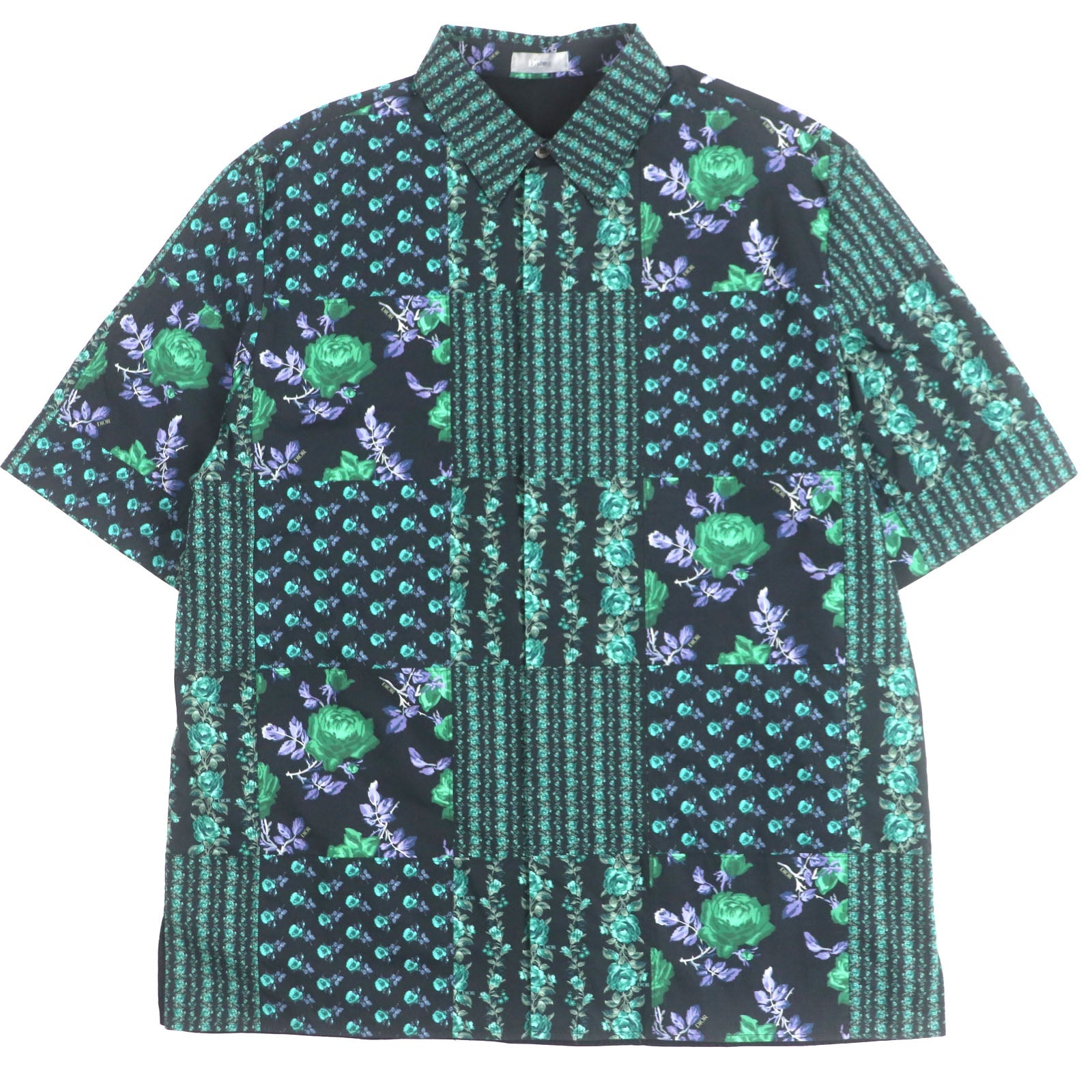 Excellent DIOR Short sleeve shirt Green black cotton mens 40 293C517A5679
