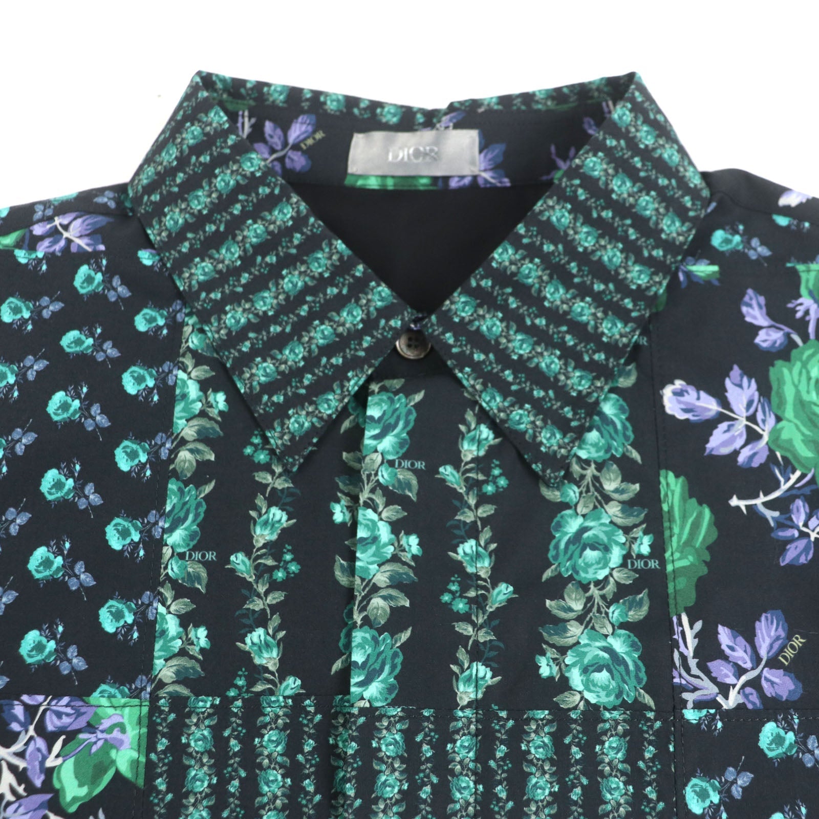 Excellent DIOR Short sleeve shirt Green black cotton mens 40 293C517A5679