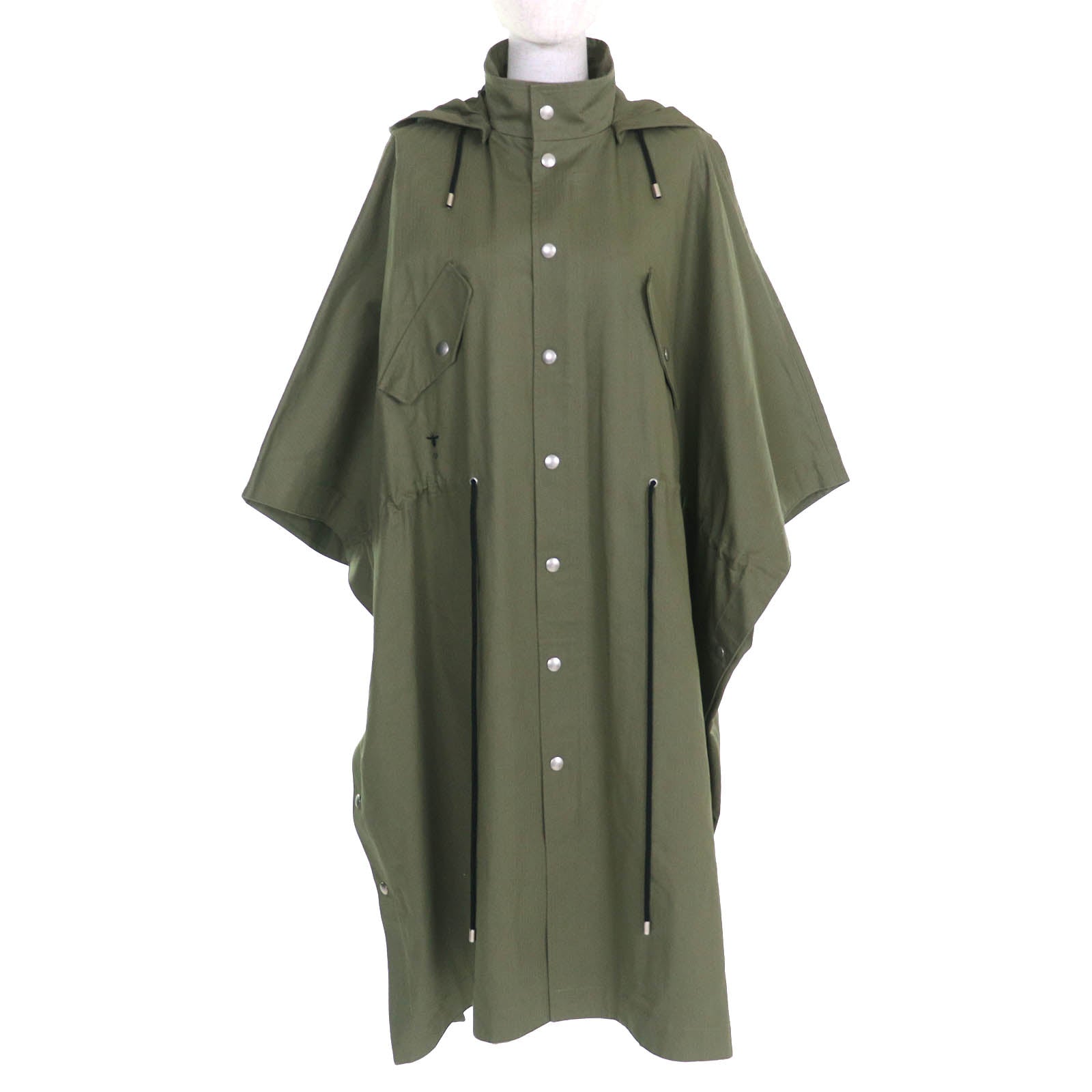 Great Christian Dior Bee Embroidered Hooded Military Cape Coat khaki XS