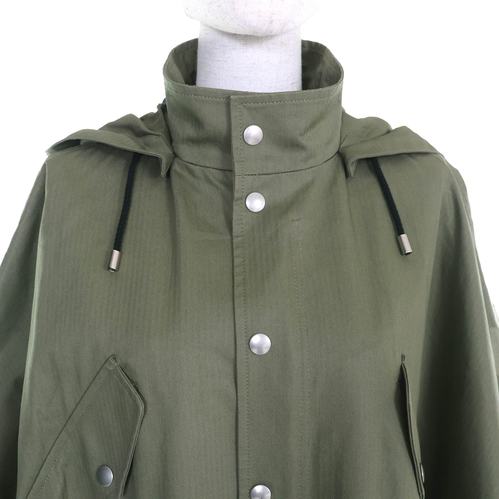Great Christian Dior Bee Embroidered Hooded Military Cape Coat khaki XS
