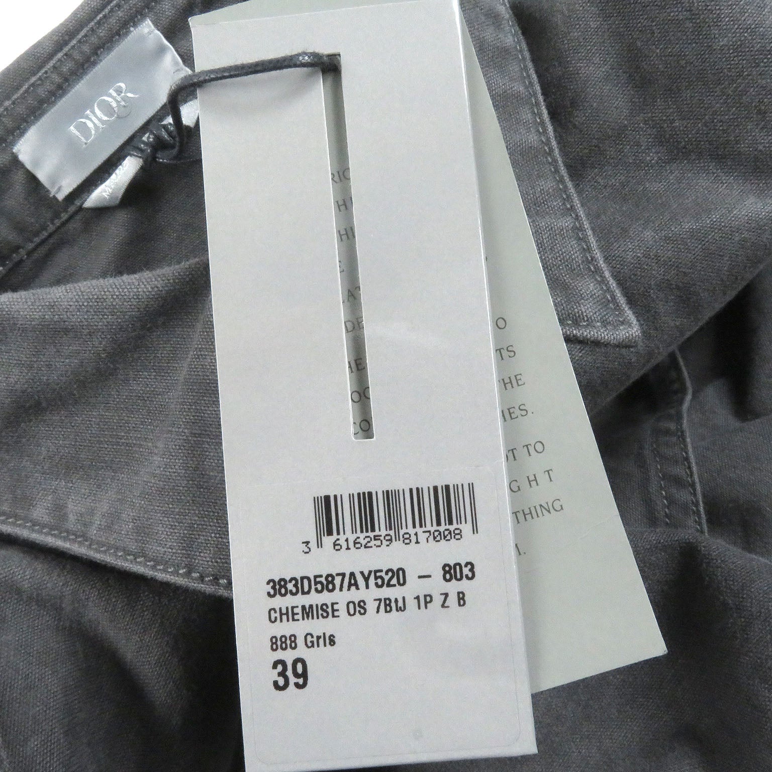 Pristine DIOR Long sleeve shirt Couture washed finish gray 39 383D587AY520