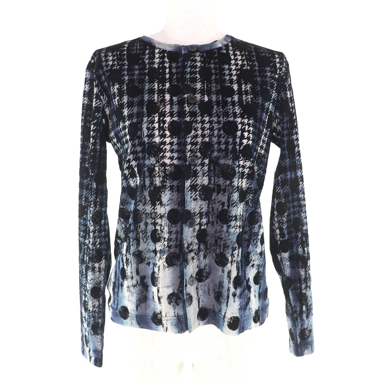 Excellent Y's blouse Houndstooth Dot Tulle Navy polyester Women 2 YM-T21-676