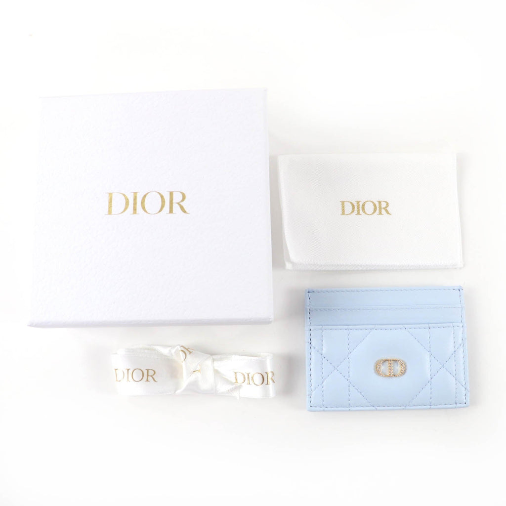 Excellent Christian Dior Dior Caro Freesia crystal card holder Light blue