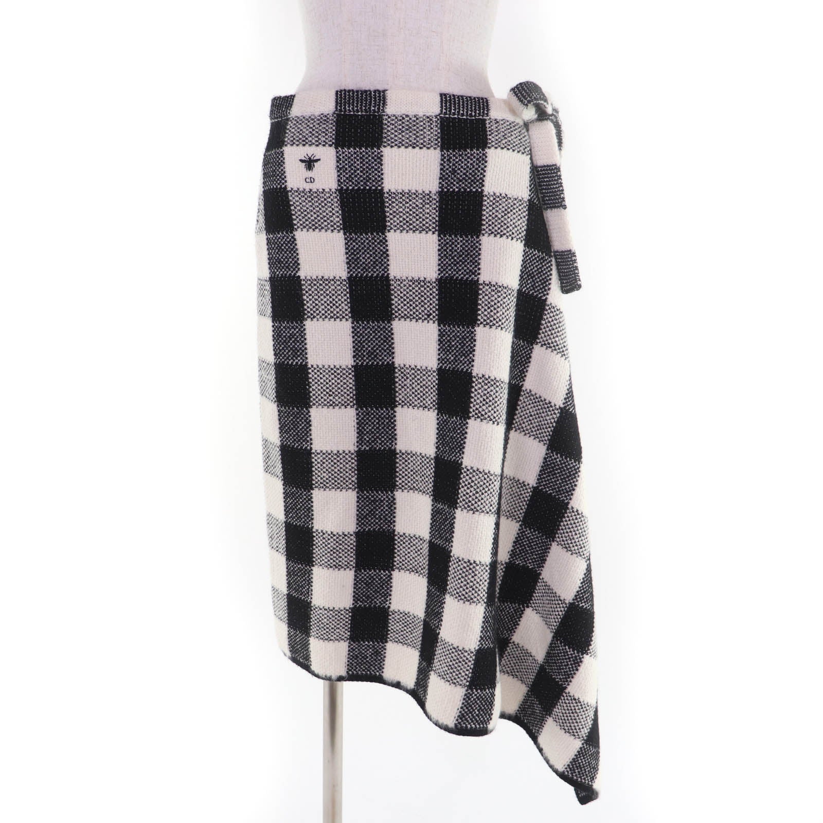 Excellent Christian Dior Long skirt Check Pattern Asymmetrical Design Wrap 40