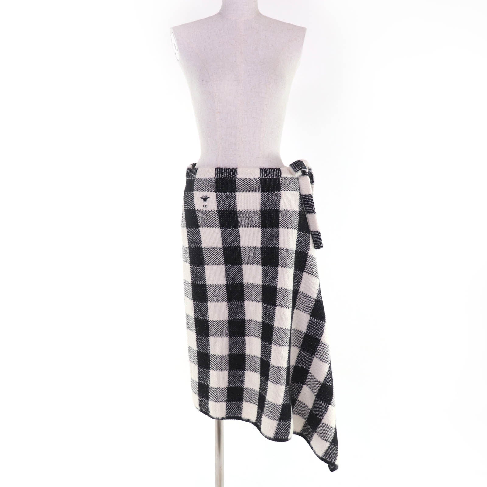 Excellent Christian Dior Long skirt Check Pattern Asymmetrical Design Wrap 40