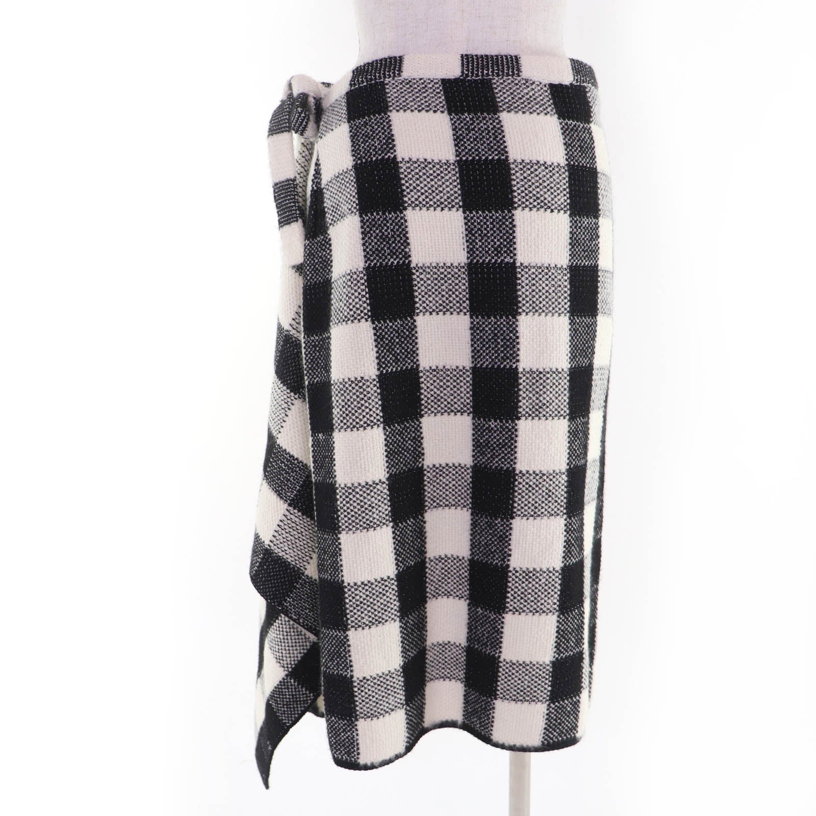 Excellent Christian Dior Long skirt Check Pattern Asymmetrical Design Wrap 40