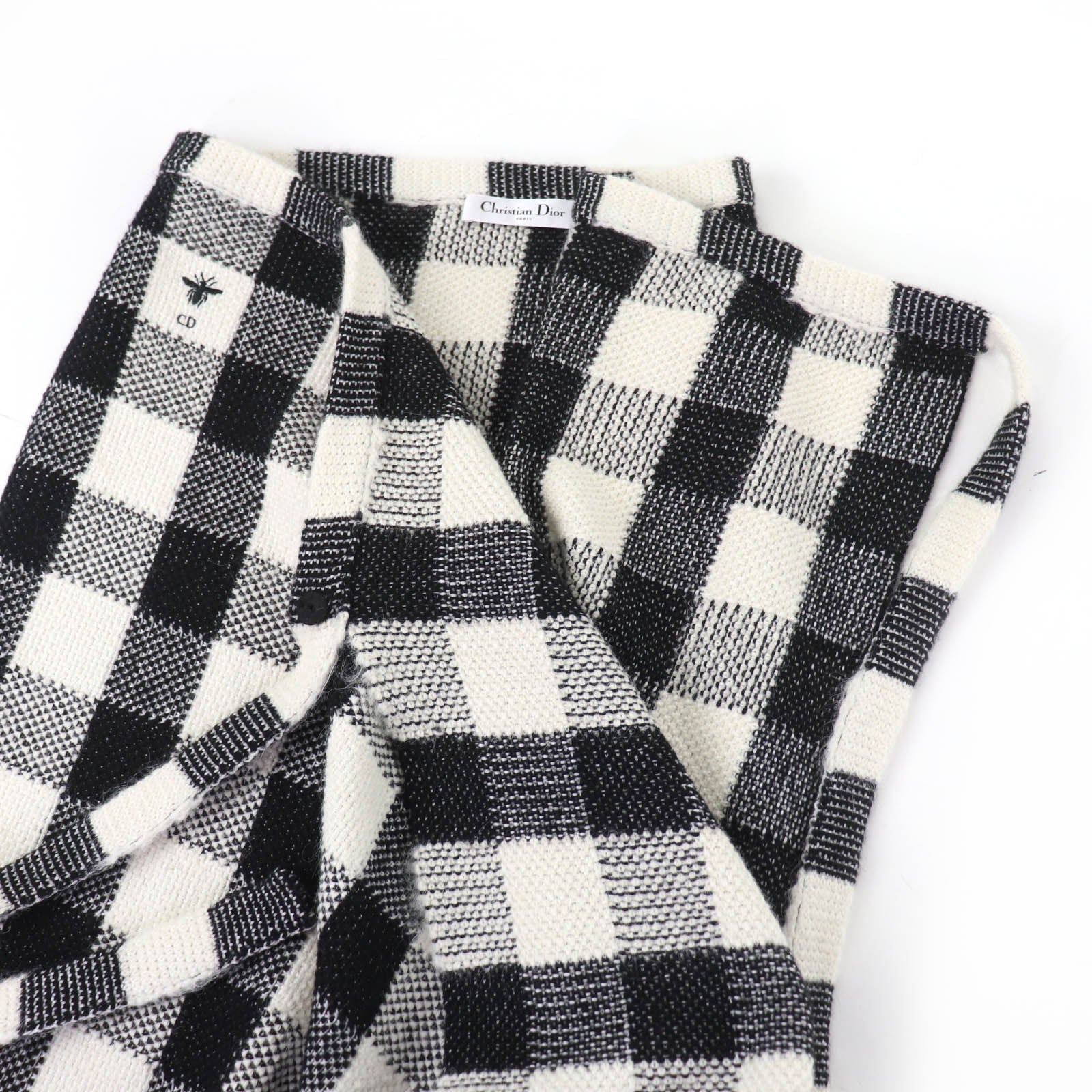 Excellent Christian Dior Long skirt Check Pattern Asymmetrical Design Wrap 40
