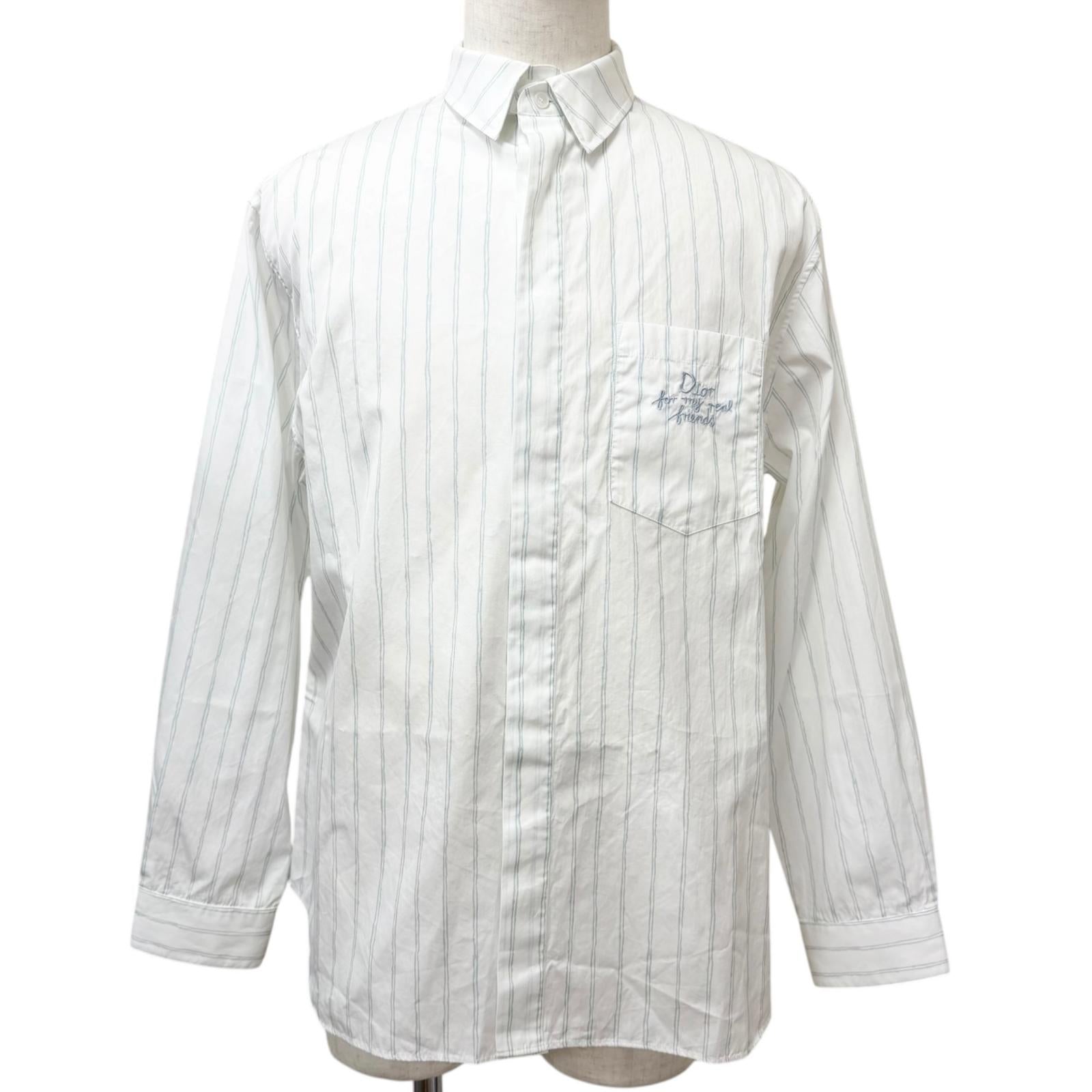 Excellent DIOR Long sleeve shirt Hilton Nell Stripe Pattern Logo Embroidery