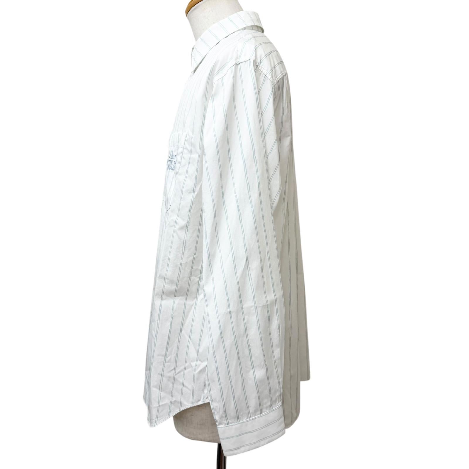 Excellent DIOR Long sleeve shirt Hilton Nell Stripe Pattern Logo Embroidery