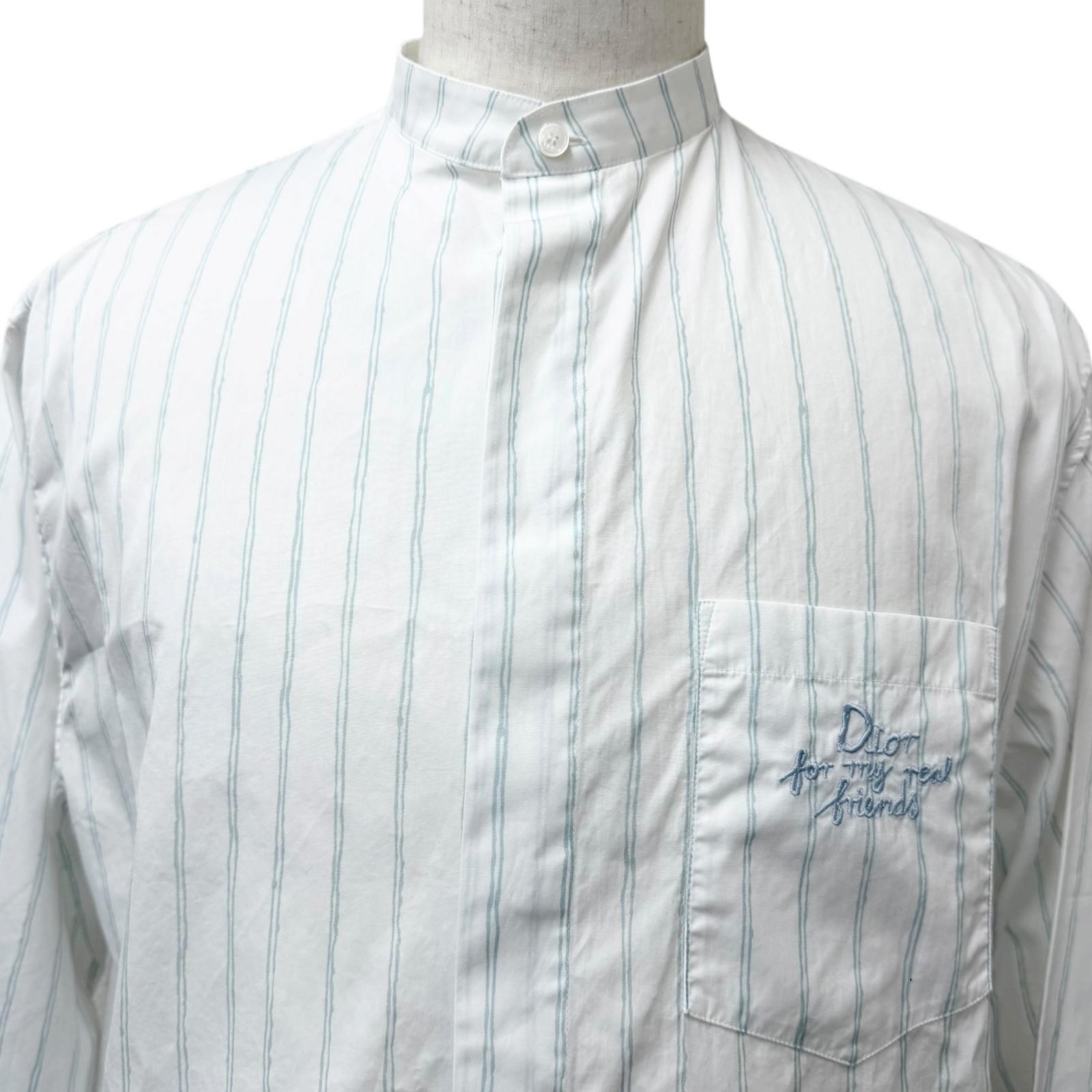 Excellent DIOR Long sleeve shirt Hilton Nell Stripe Pattern Logo Embroidery