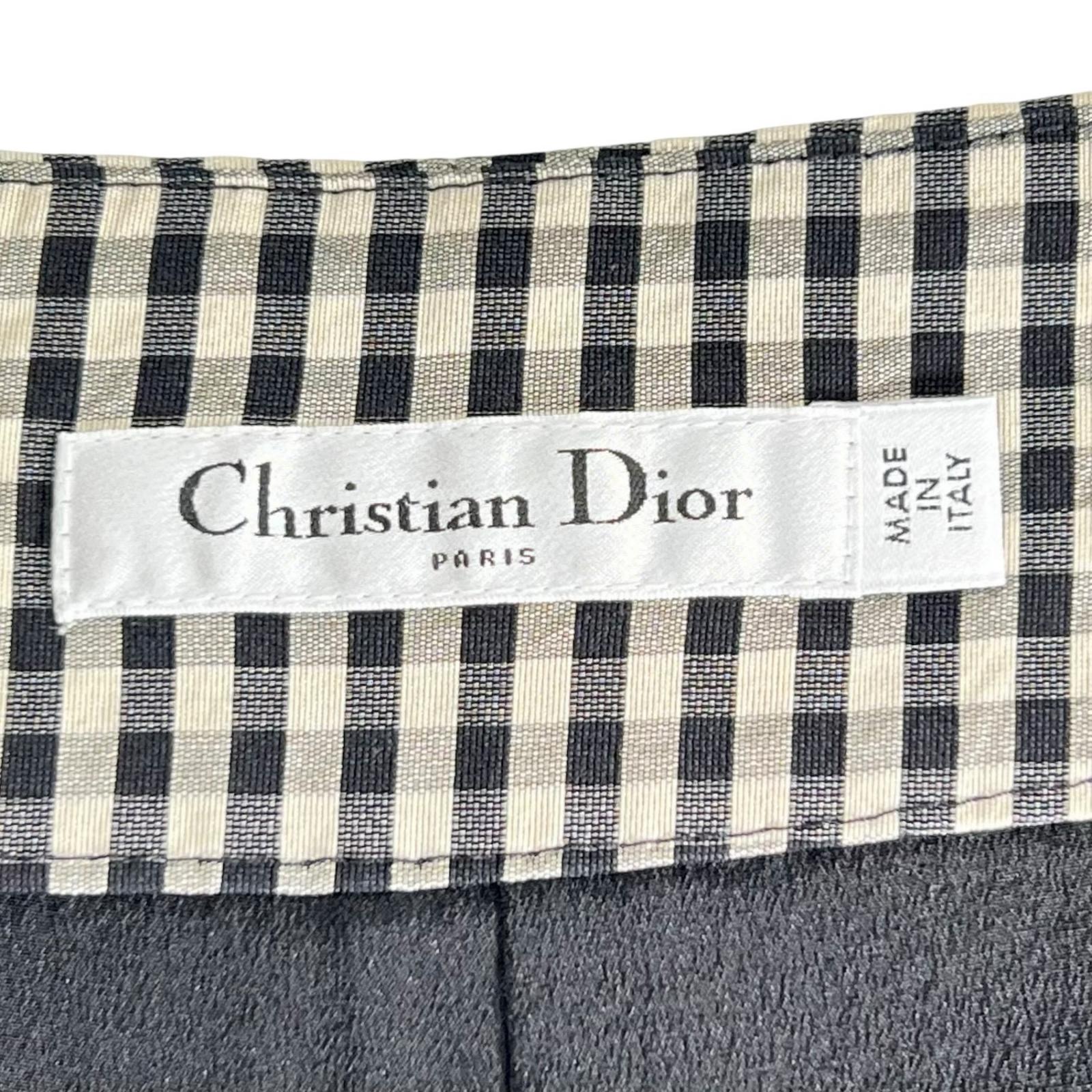 Excellent Christian Dior Pants Gingham check shorts black silk Women 38