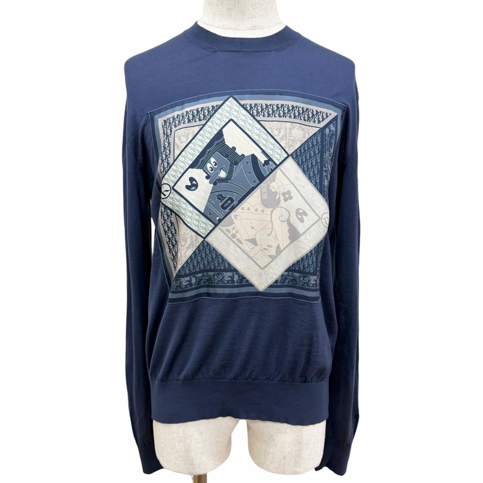 Great DIOR sweater Kenny Scharf playing card motif lightweight Navy