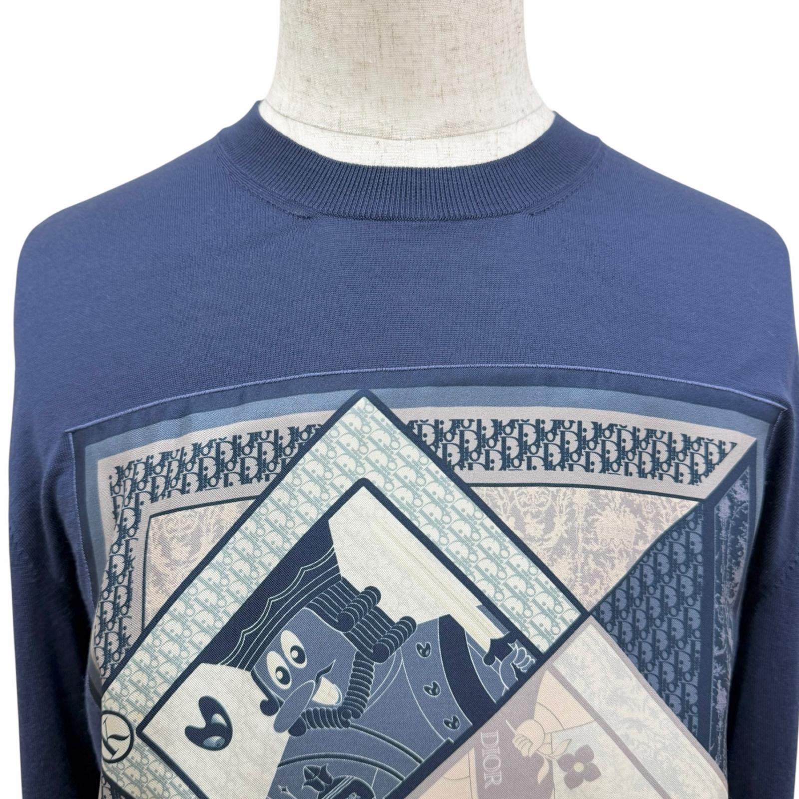 Great DIOR sweater Kenny Scharf playing card motif lightweight Navy