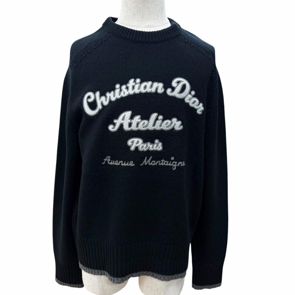 Great DIOR sweater ATELIER Embroidery Long Sleeve black wool mens M 213M640AT298