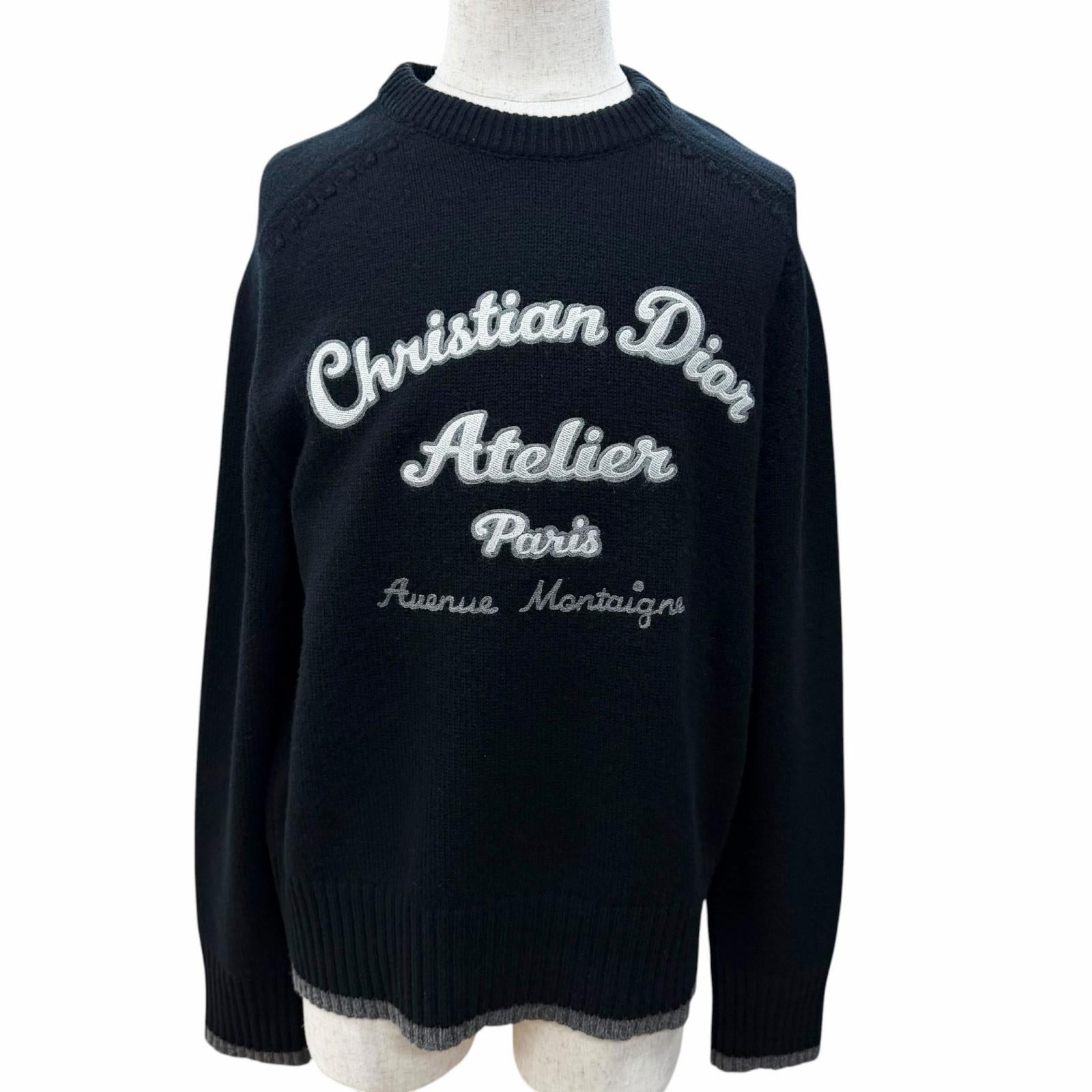 Great DIOR sweater ATELIER Embroidery Long Sleeve black wool mens M 213M640AT298