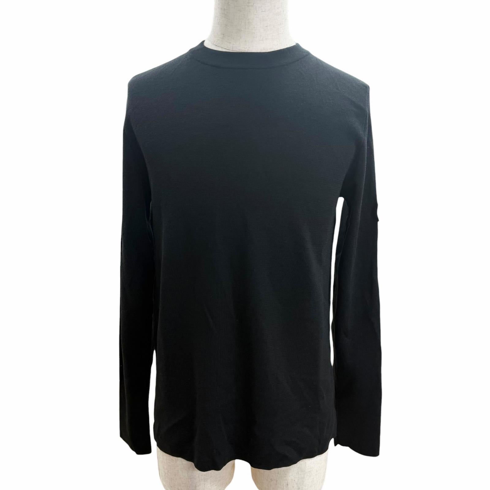 Excellent DIOR tops Logo patch crew neck knit black wool mens M 933M647AT313