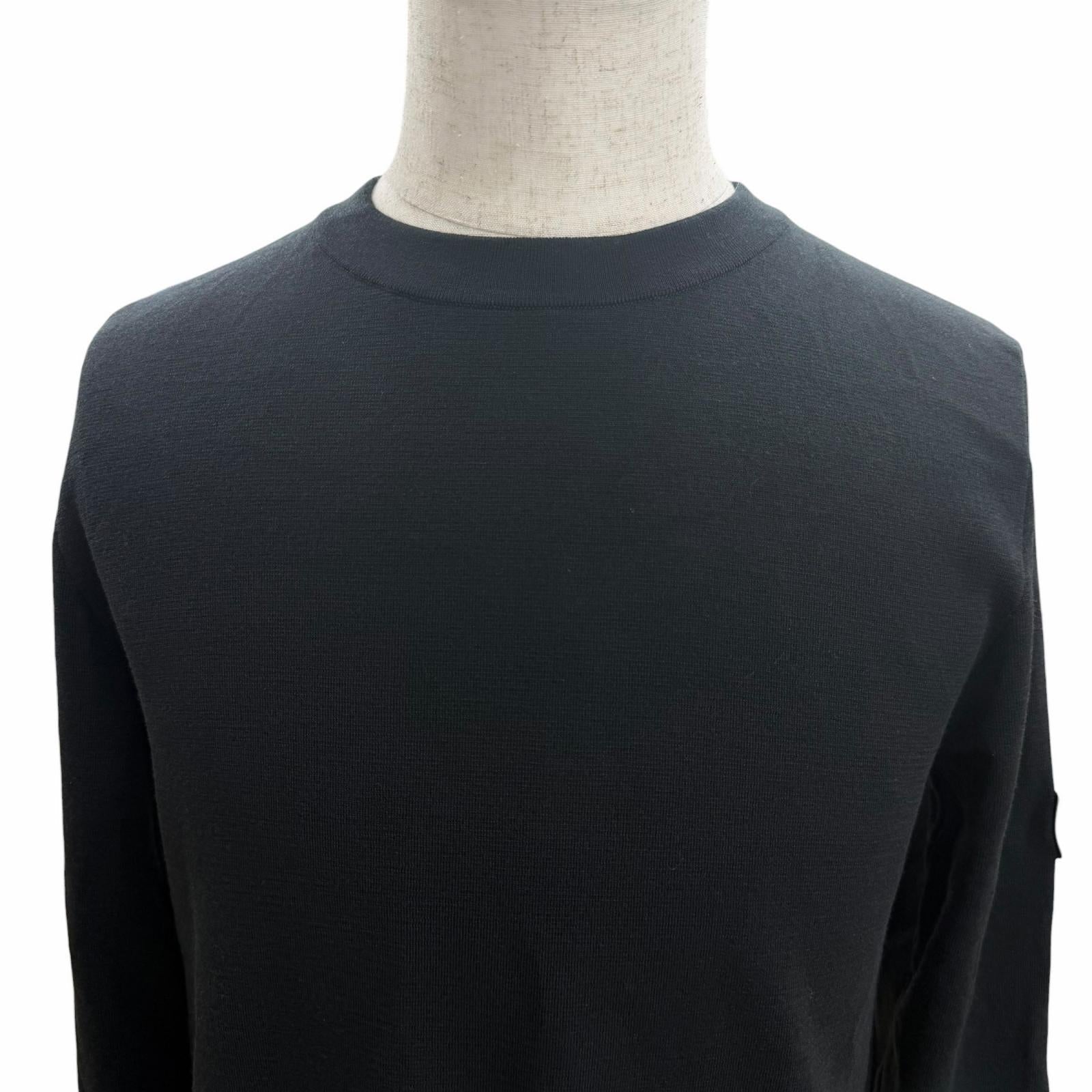 Excellent DIOR tops Logo patch crew neck knit black wool mens M 933M647AT313