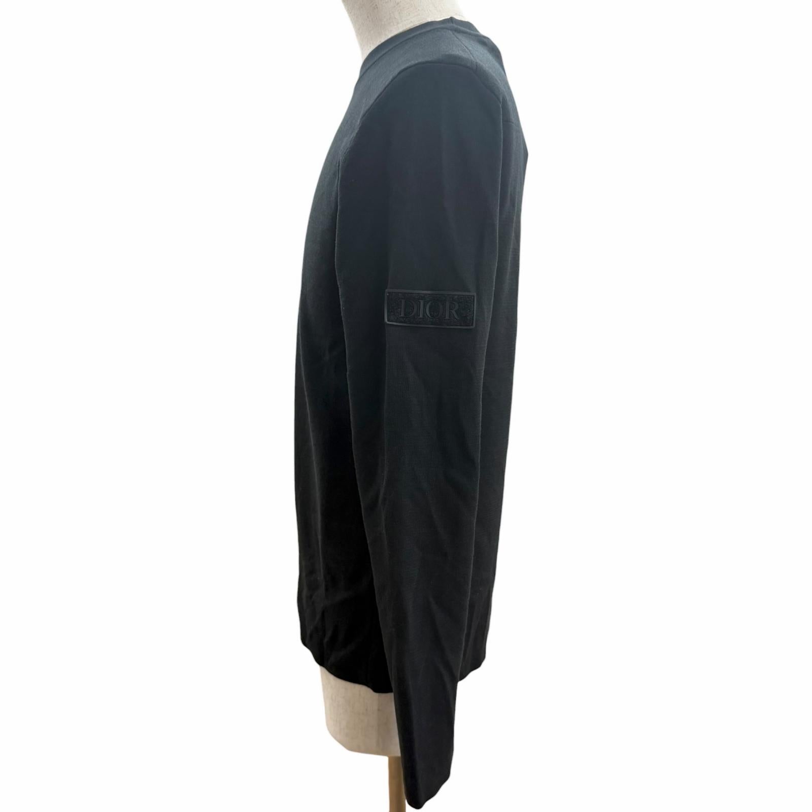 Excellent DIOR tops Logo patch crew neck knit black wool mens M 933M647AT313