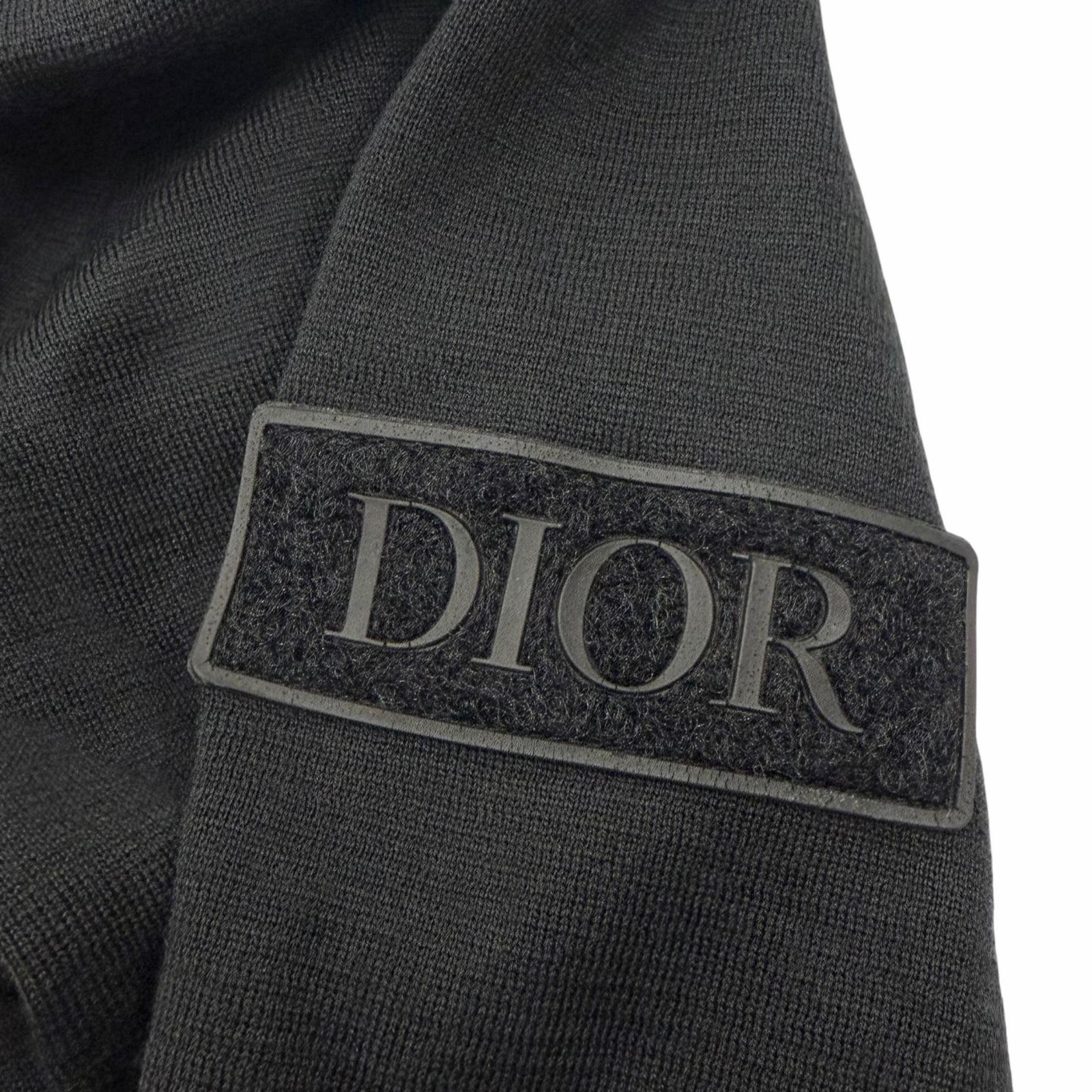 Excellent DIOR tops Logo patch crew neck knit black wool mens M 933M647AT313