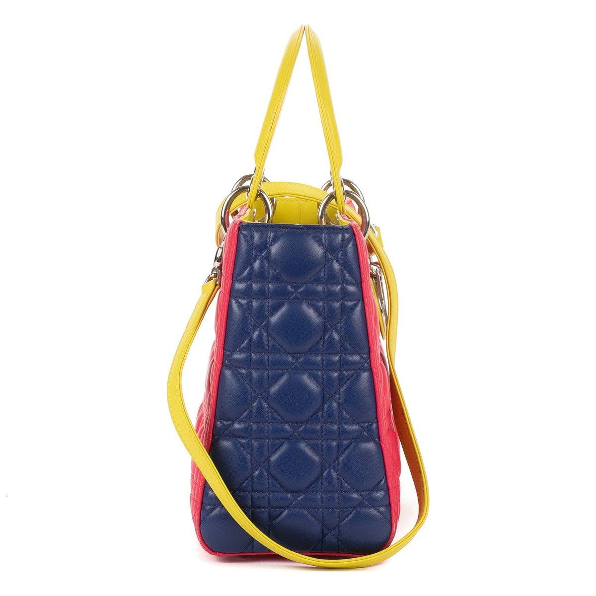 Dior Lady Tricolor Yellow Navy Cannage Quilt Handbag