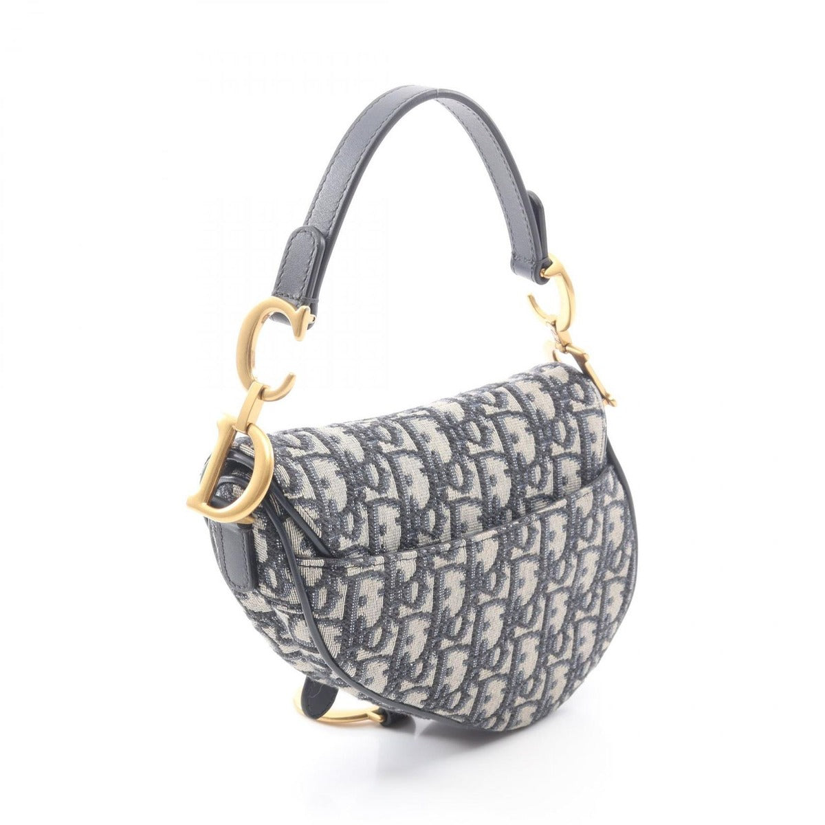 Dior Handbag Saddle Oblique Navy Canvas Leather Bag Mini