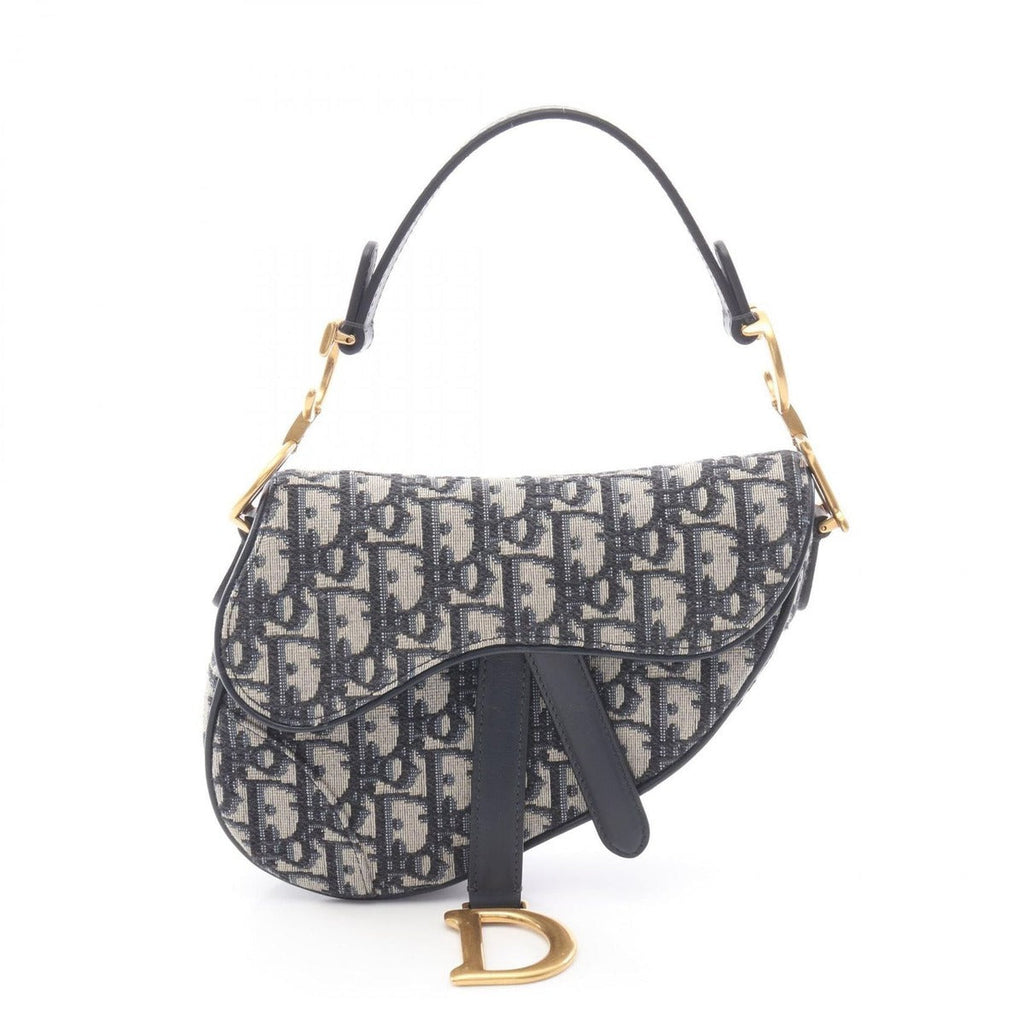 Dior Handbag Saddle Oblique Navy Canvas Leather Bag Mini