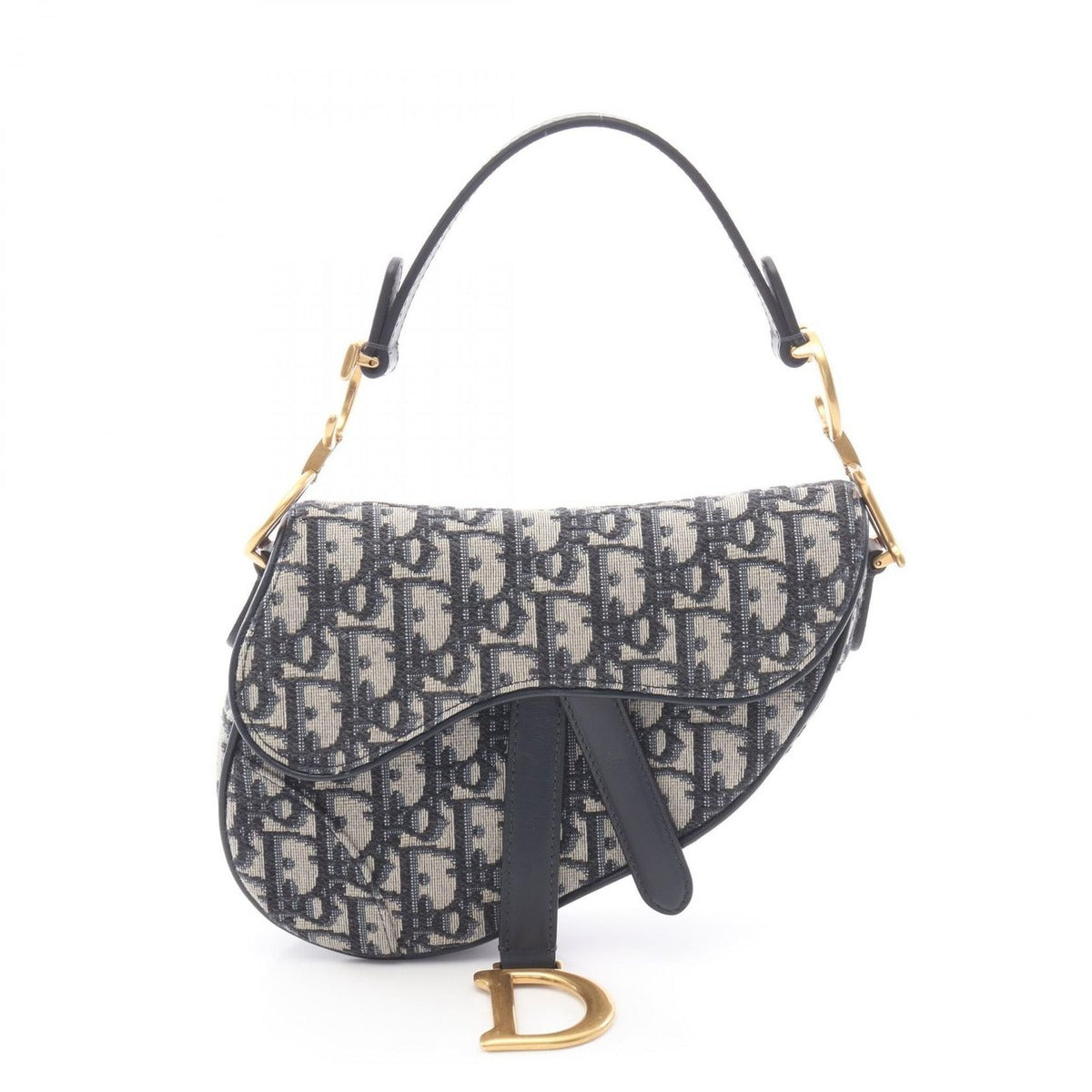 Dior Handbag Saddle Oblique Navy Canvas Leather Bag Mini