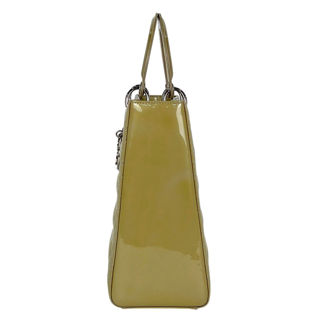 Dior Lady 2-Way Enamel Cannage Handbag Patent Leather Yellow